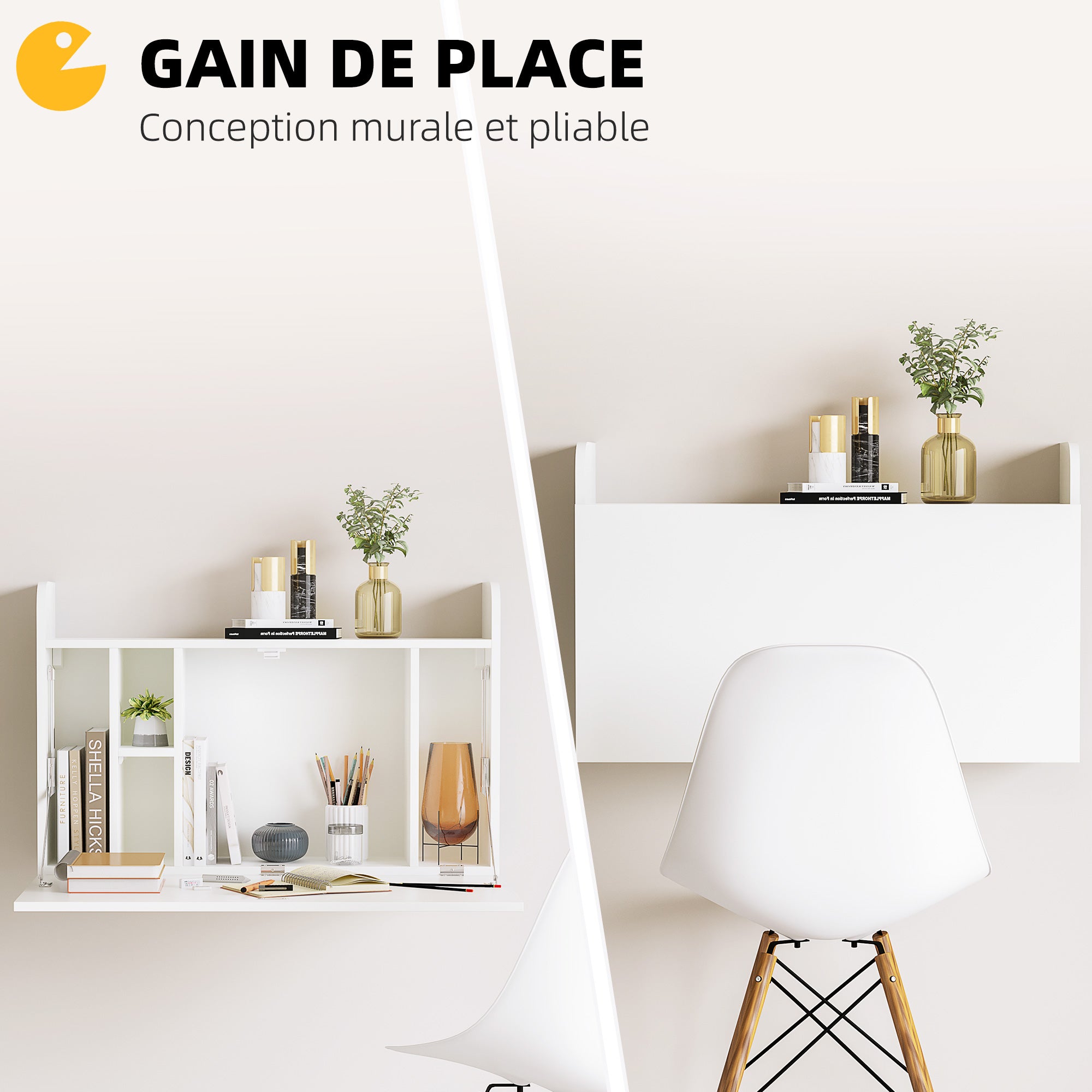 Wall-Mounted Folding Desk Computer Desk with Shelf - 77 x 20 x 51 cm