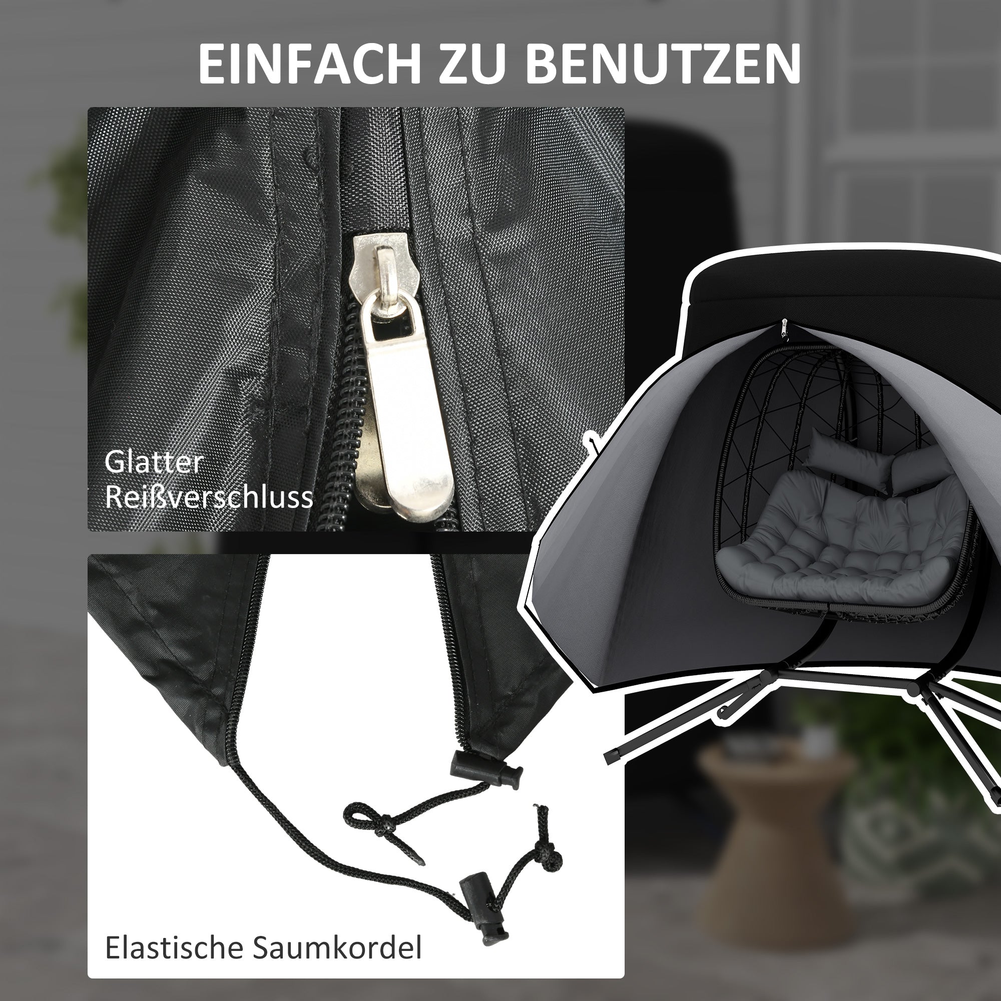 Hanging Chair Cover Outdoor Waterproof Protective Cover with UV Protection Tarpaulin for Hanging Basket Rocking Chair Hanging Chair 300D Oxford Ø196 x 230H cm