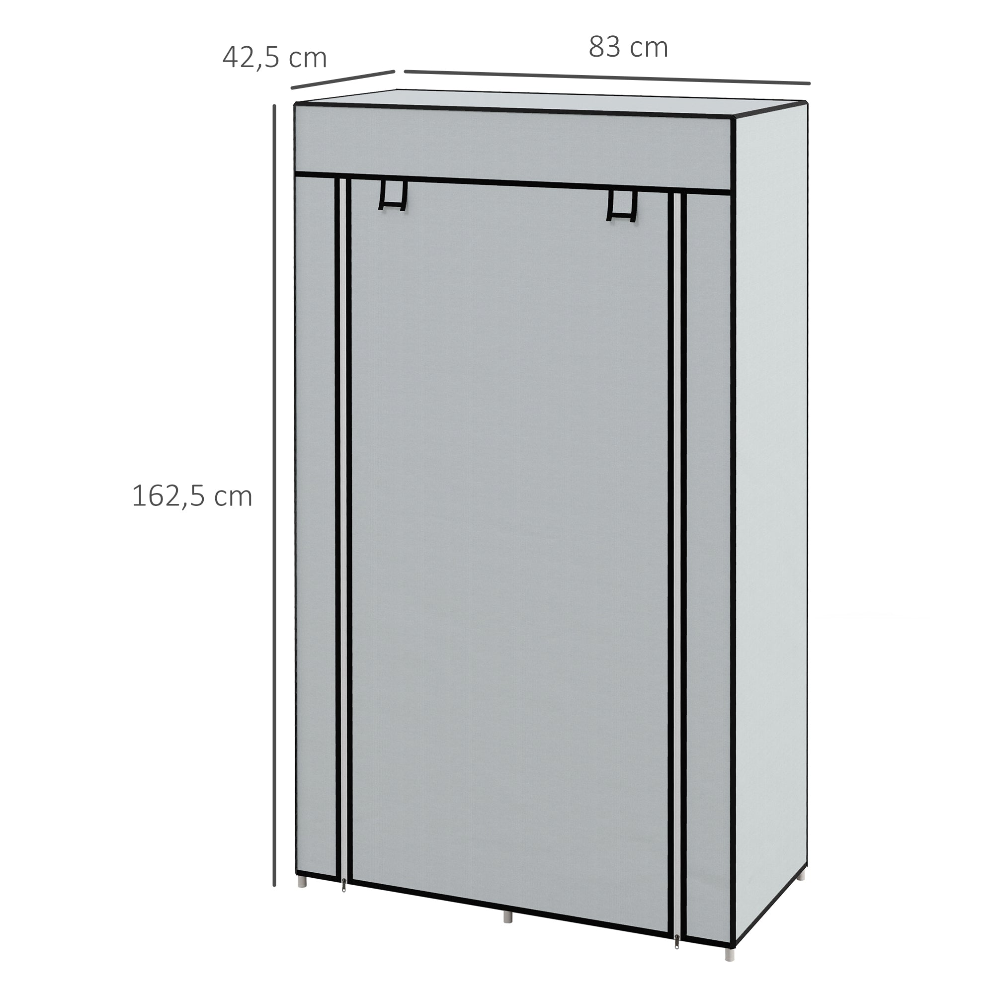 Wardrobe Fabric Closet with 5 Compartments, Clothes Rail, Zipper Folding Closet Fabric Wardrobe for Bedroom, Dressing Room, 150 x 45 x 175 cm, Light Grey