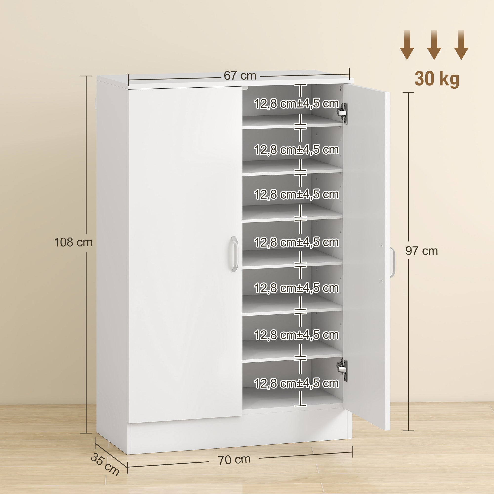 2-Door Shoe Cabinet with 6 Adjustable Shelves, Soft-Close, Stores up to 21 Pairs – Natural Wood Finish (27.6 x 13.8 x 42.5 in)