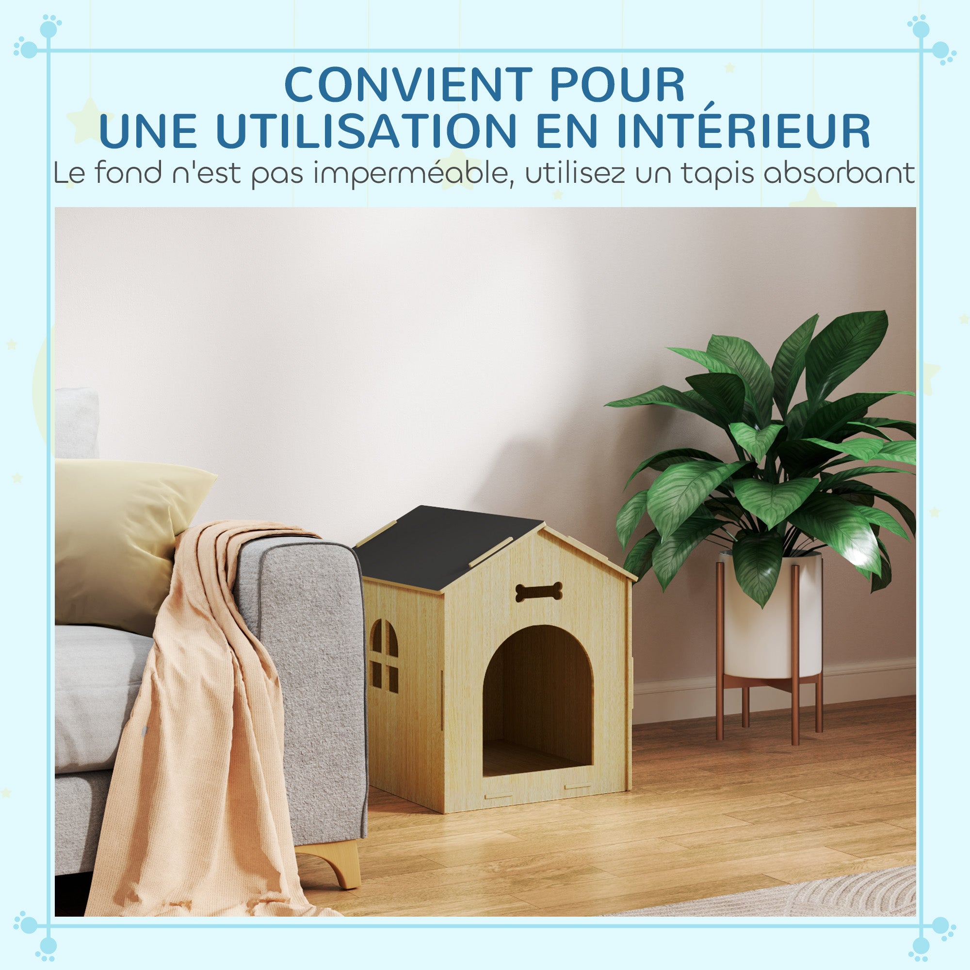 Indoor Dog House, Indoor Wooden Dog House with Hollow Bone Designs, Window, Easy Assembly, for Miniature Dog, Cat, 44 x 57 x 58 cm, Oak