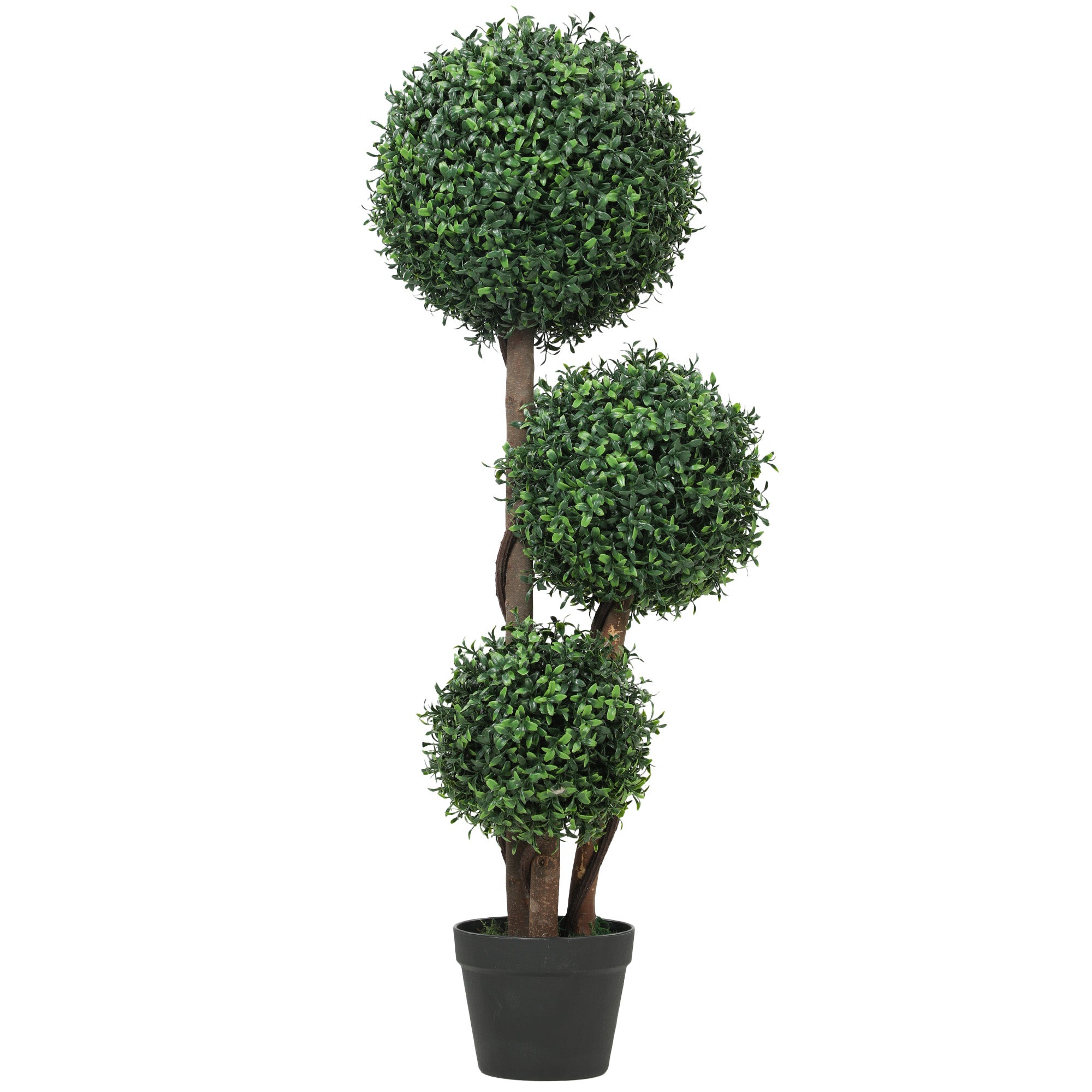 39.4 in (100 cm) Large Boxwood Topiary - Three-Ball Artificial Plant with Real Wood Trunk in Pot, Realistic Faux Plant for Living Room, Bedroom, Office, Garden Decor, Gift