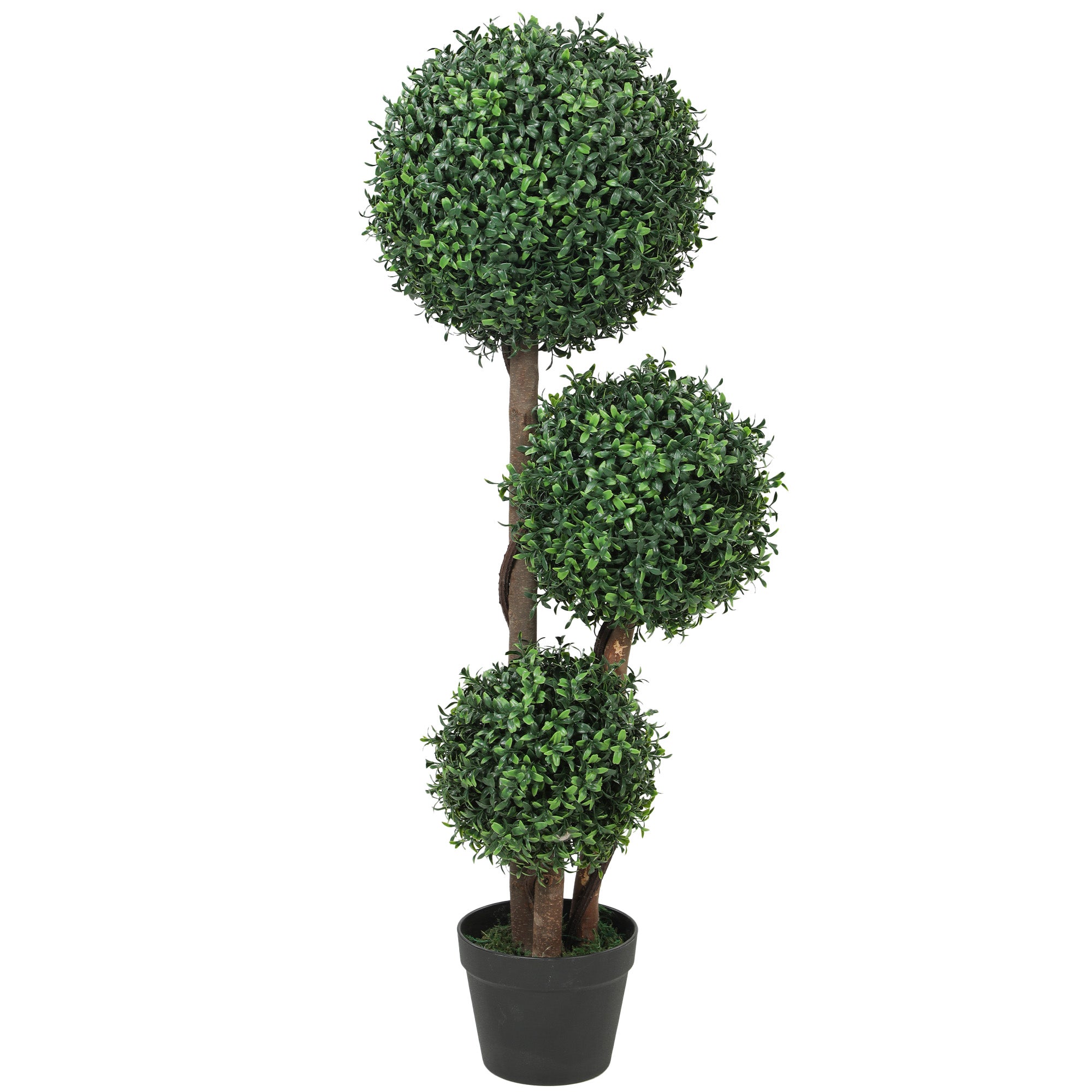 39.4 in (100 cm) Large Boxwood Topiary - Three-Ball Artificial Plant with Real Wood Trunk in Pot, Realistic Faux Plant for Living Room, Bedroom, Office, Garden Decor, Gift