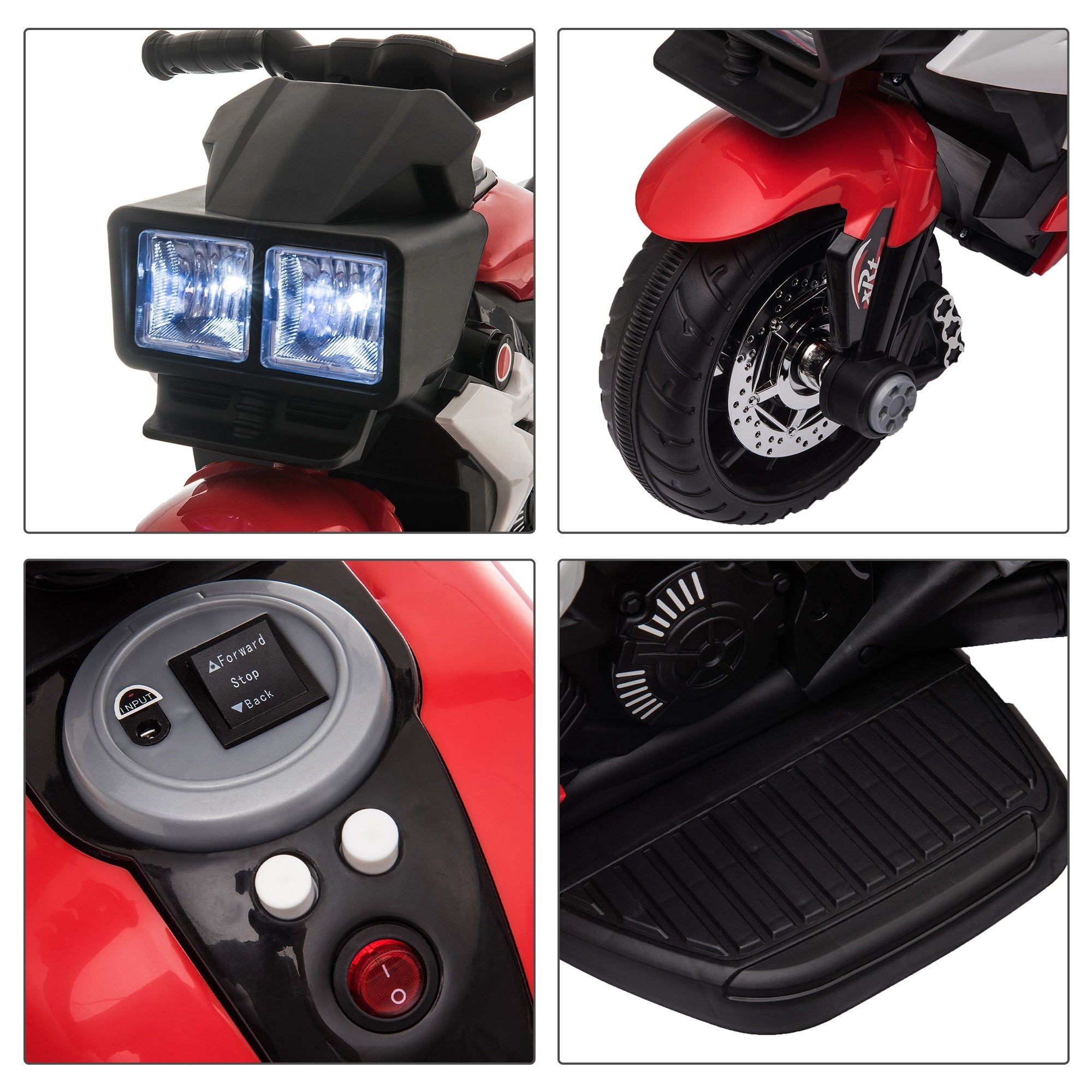 Electric Motorbike for Kids 3+ Years 6V Battery-Powered Bike with Lights Music Horn Wide Tires Ride-On Motorcycle with 3 km/h Speed Red and Black