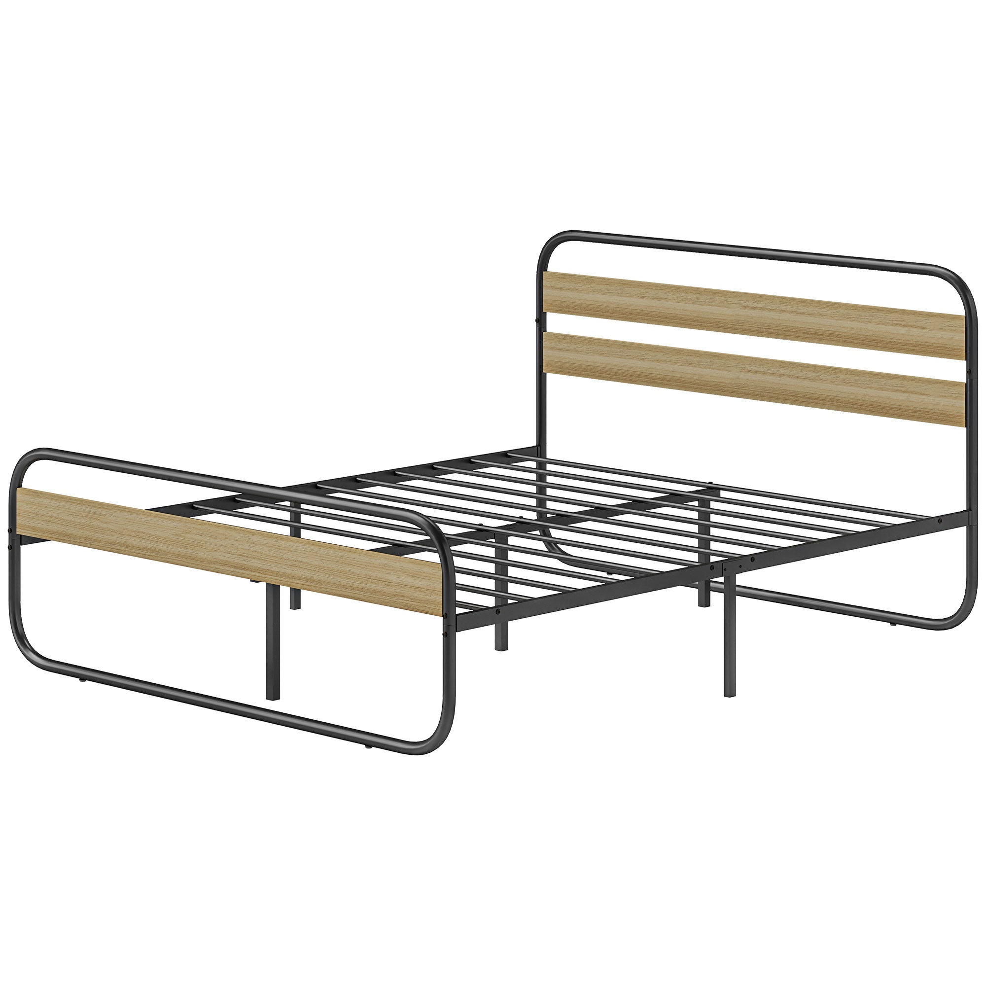 Double Bed Frame 160 x 200 cm Industrial Style Bed for 2 People with Storage, Bed Base, Head and Footboard - Easy Assembly, Wood and Steel, Wood Look