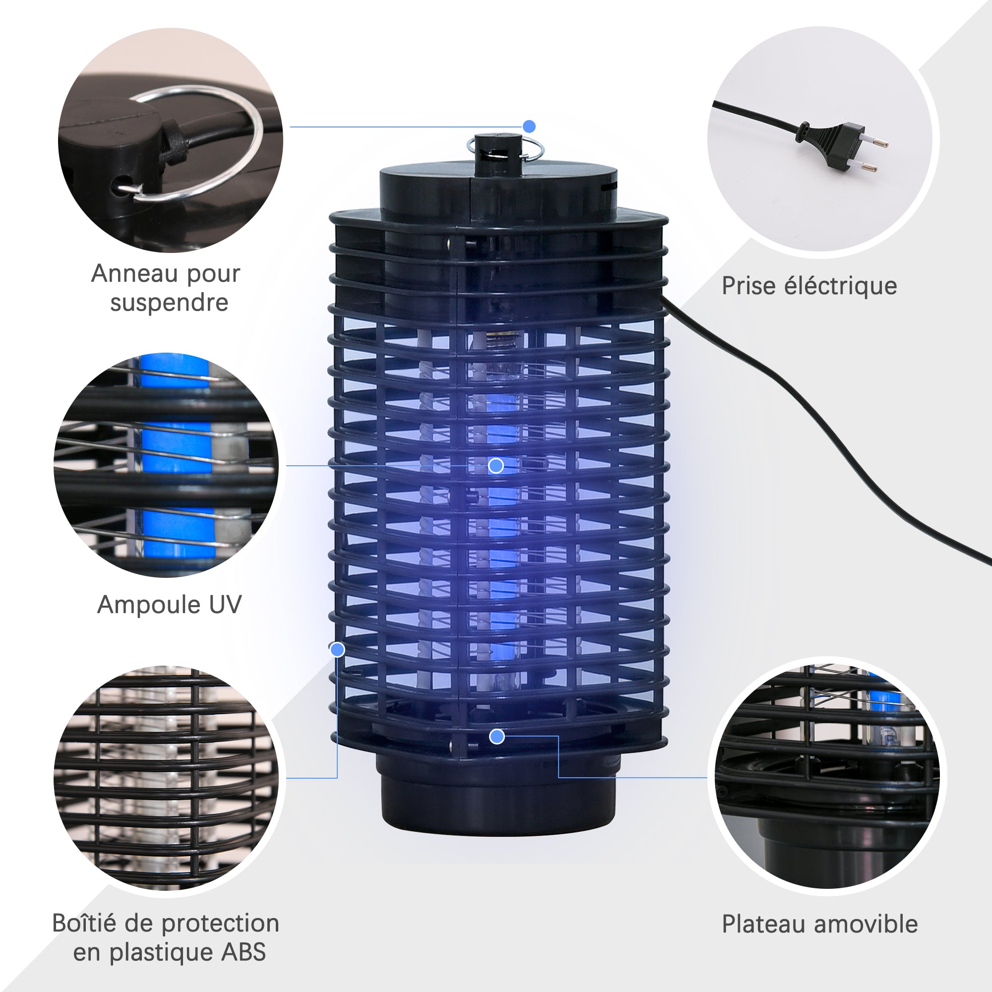 Anti-Mosquito Lamp, Electric Indoor Outdoor Mosquito Killer, 3W LED, Electric Fly Killer with Hanging Hook, Mosquito Trap, Mosquito Killer Lamp, Black