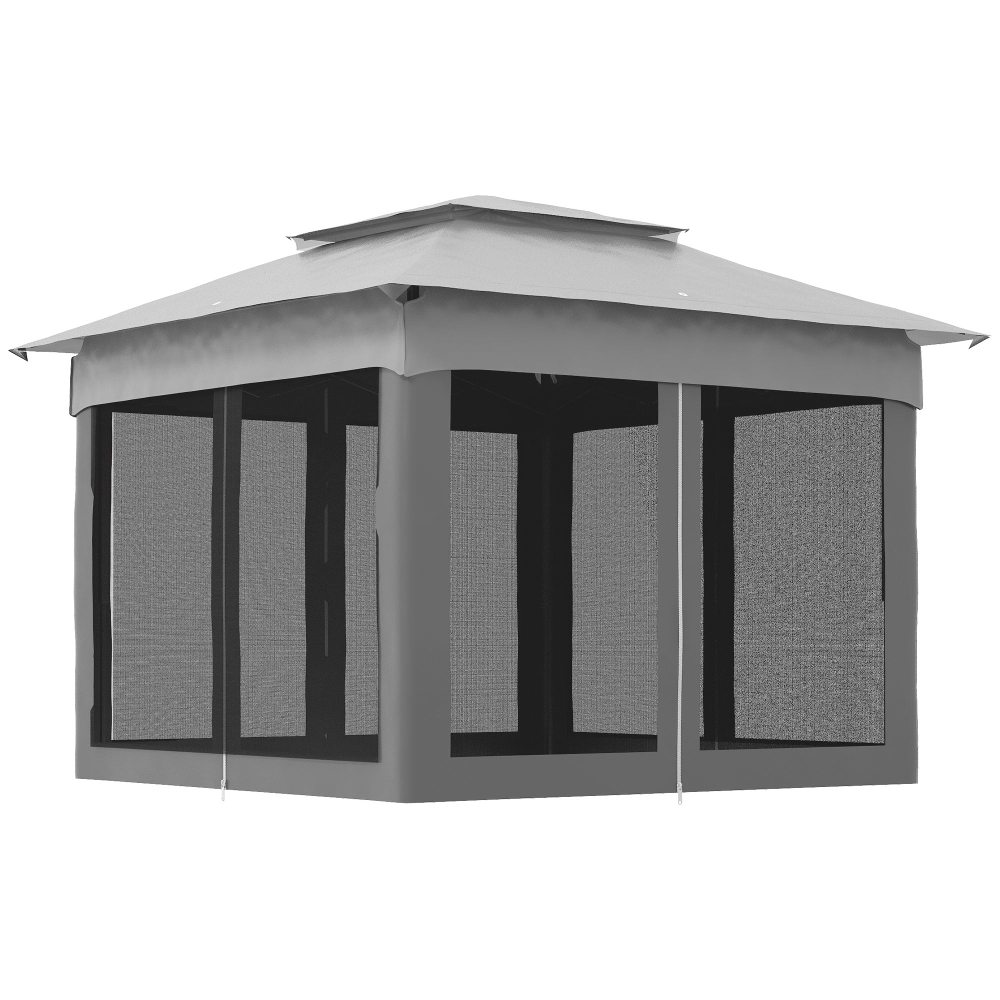Folding Gazebo 3.3x3.3 m with 4 Mesh Side Walls and Carry Bag for Camping Parties Light Gray