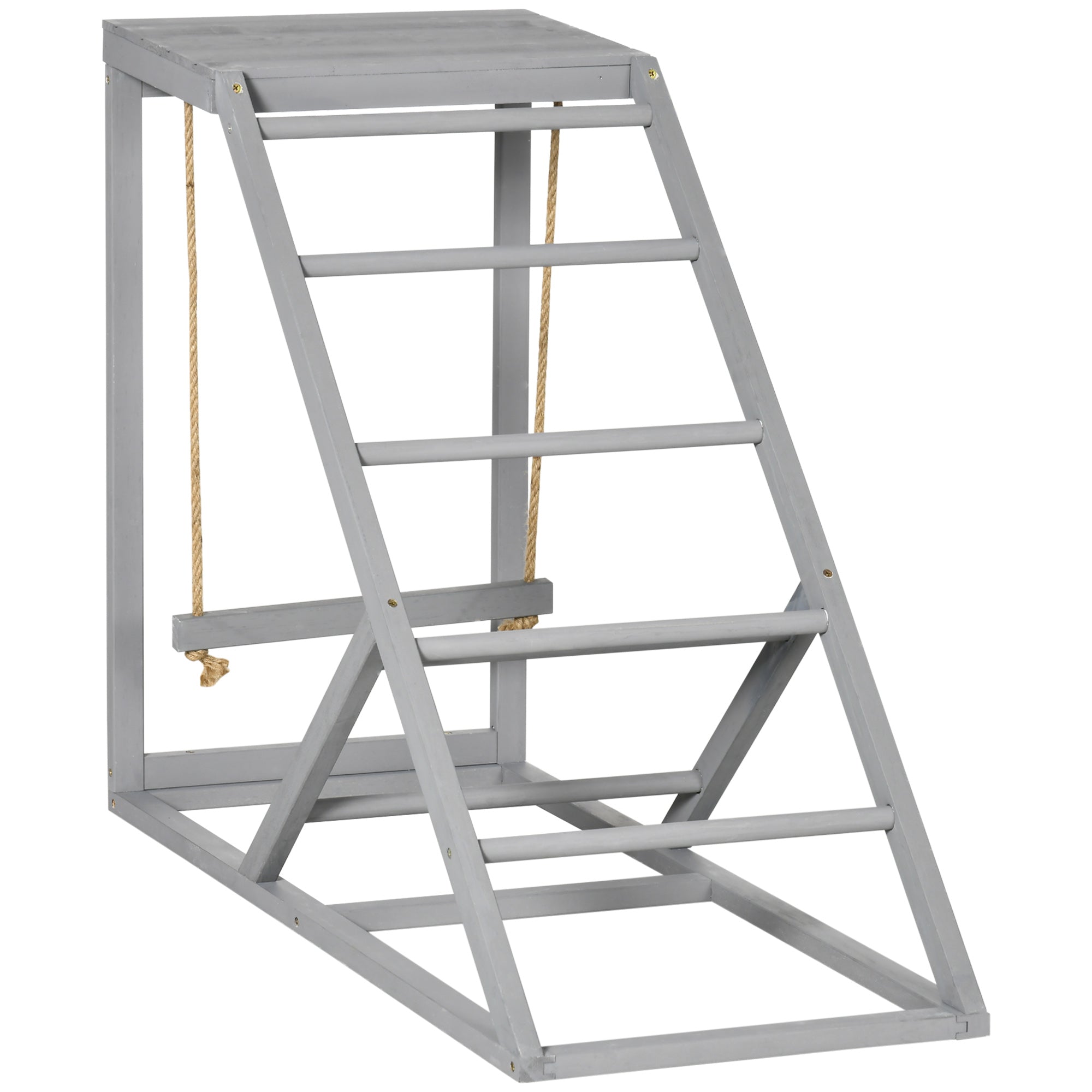 Wooden Chicken Perch & Playstand with Swing, Ladder & Platform — Natural-Style Chicken Roost, 37.8×15.7×27.9 in (96×40×71 cm), Gray