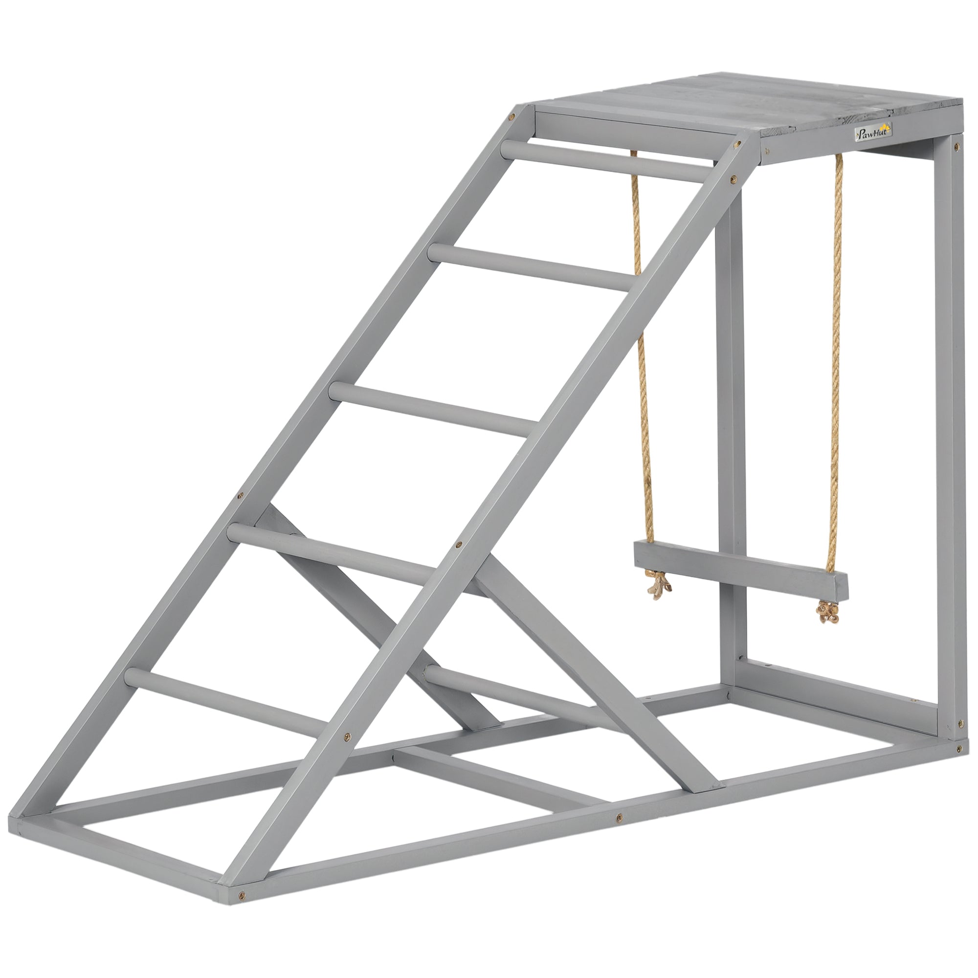 Wooden Chicken Perch & Playstand with Swing, Ladder & Platform — Natural-Style Chicken Roost, 37.8×15.7×27.9 in (96×40×71 cm), Gray