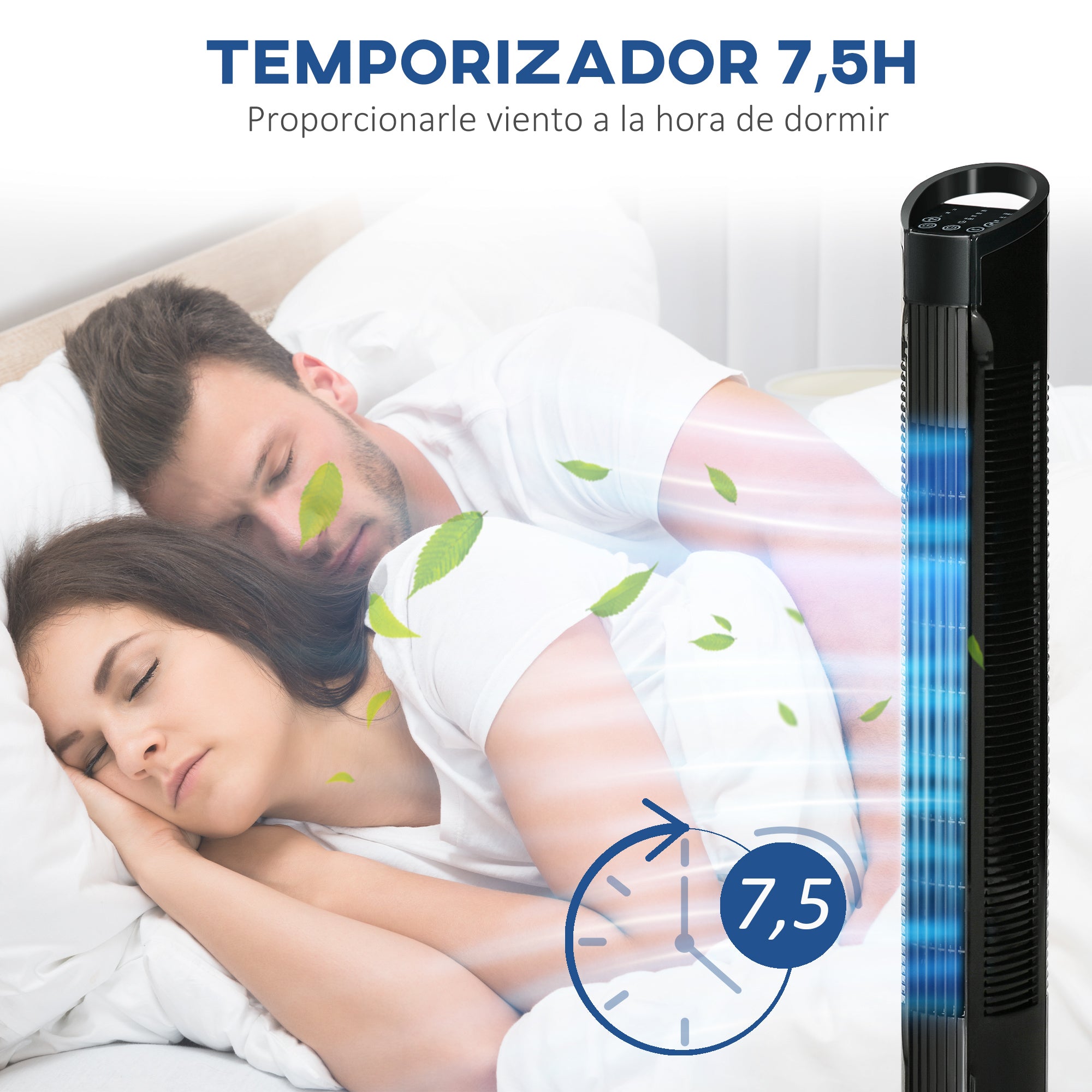 Tower Fan Vertical Fan 50W with Remote Control 3 Speeds LED Display Timer 7.5h and 70° Oscillation Ø20x78.5 cm Black