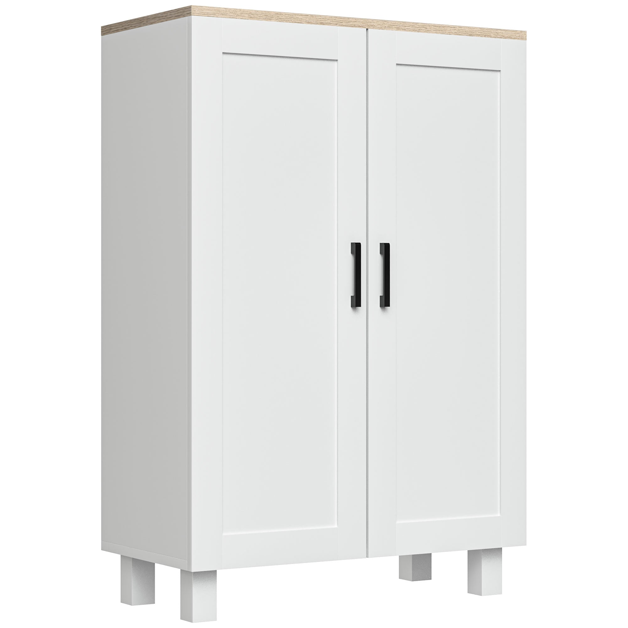 Modern Living Room Cabinet Storage Cabinet with 2 Doors Adjustable Shelf and Raised Base for Kitchen Dining Room Hallway Bedroom Anti-tip Device 60x30x90 cm White