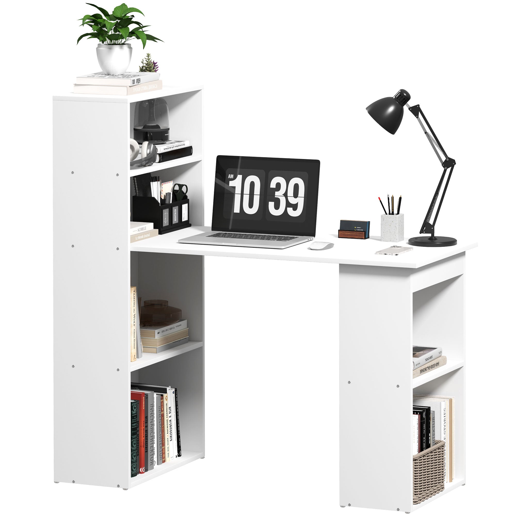 Desk Kitchen Table with Shelf Computer Desk Work Table Laptop Desk Office Shelf White 120 x 55 x 120 cm