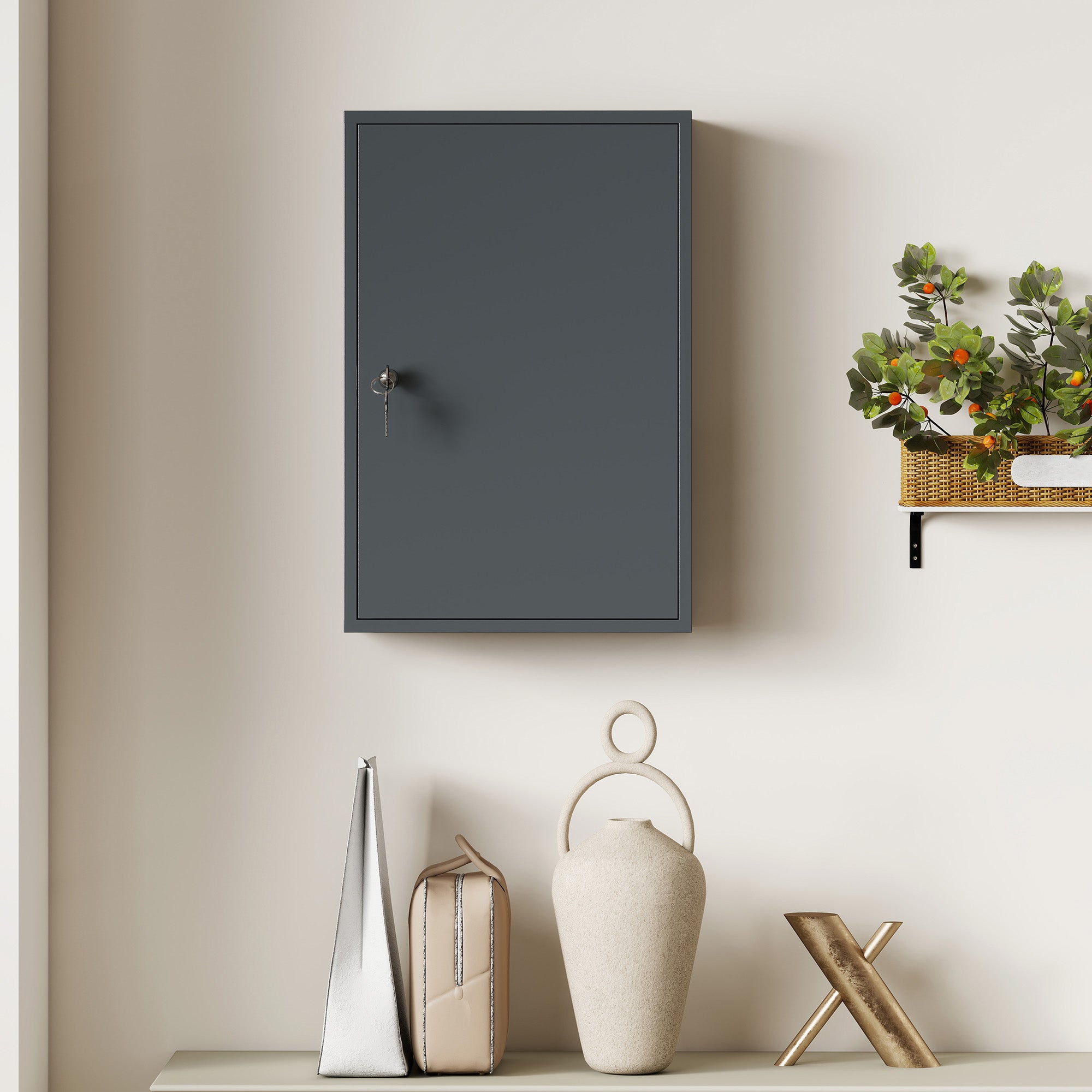 Lockable Medicine Cabinet — Metal 3-Shelf Wall Cabinet with Keys, 15.7 x 7.1 x 23.6 in, Gray