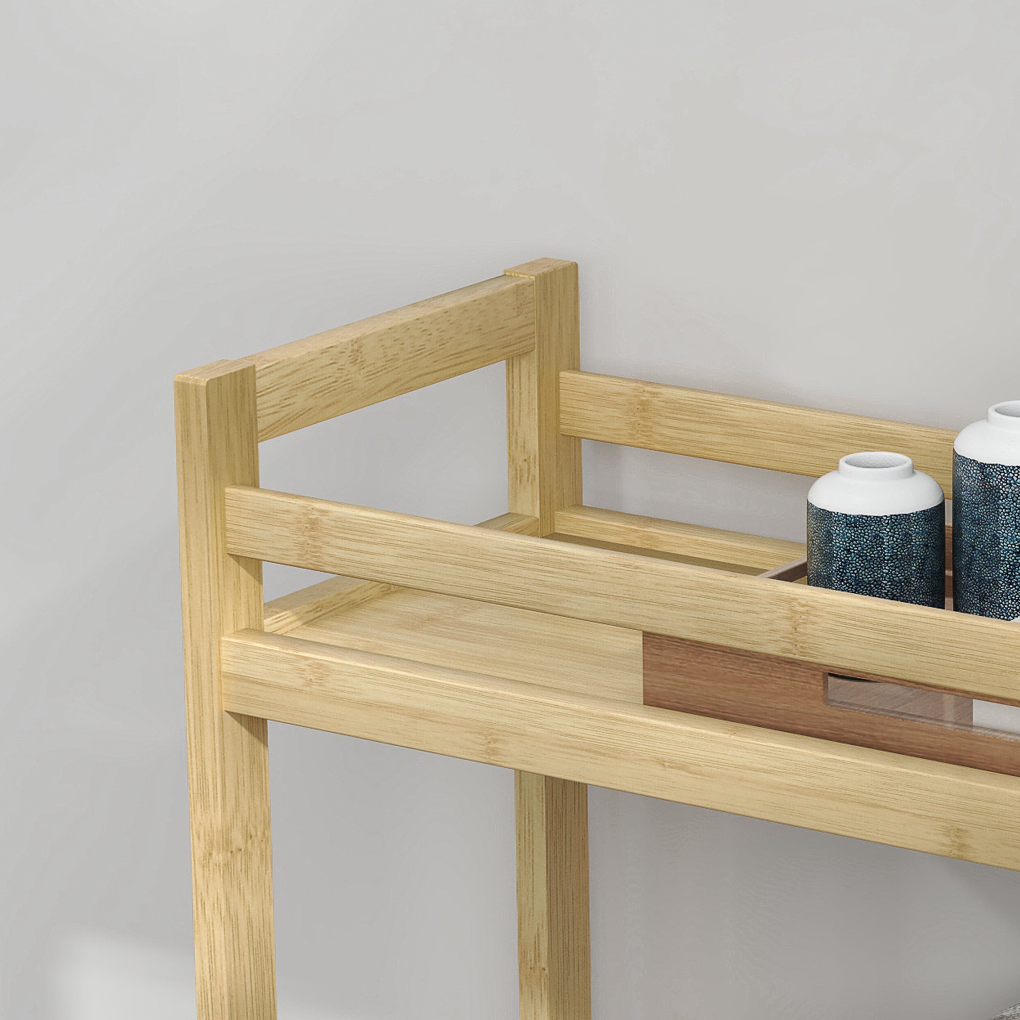 3-Tier Bamboo Bathroom Shelf Storage Cart with Wheels for Living Room Kitchen 55x20x75 cm Natural