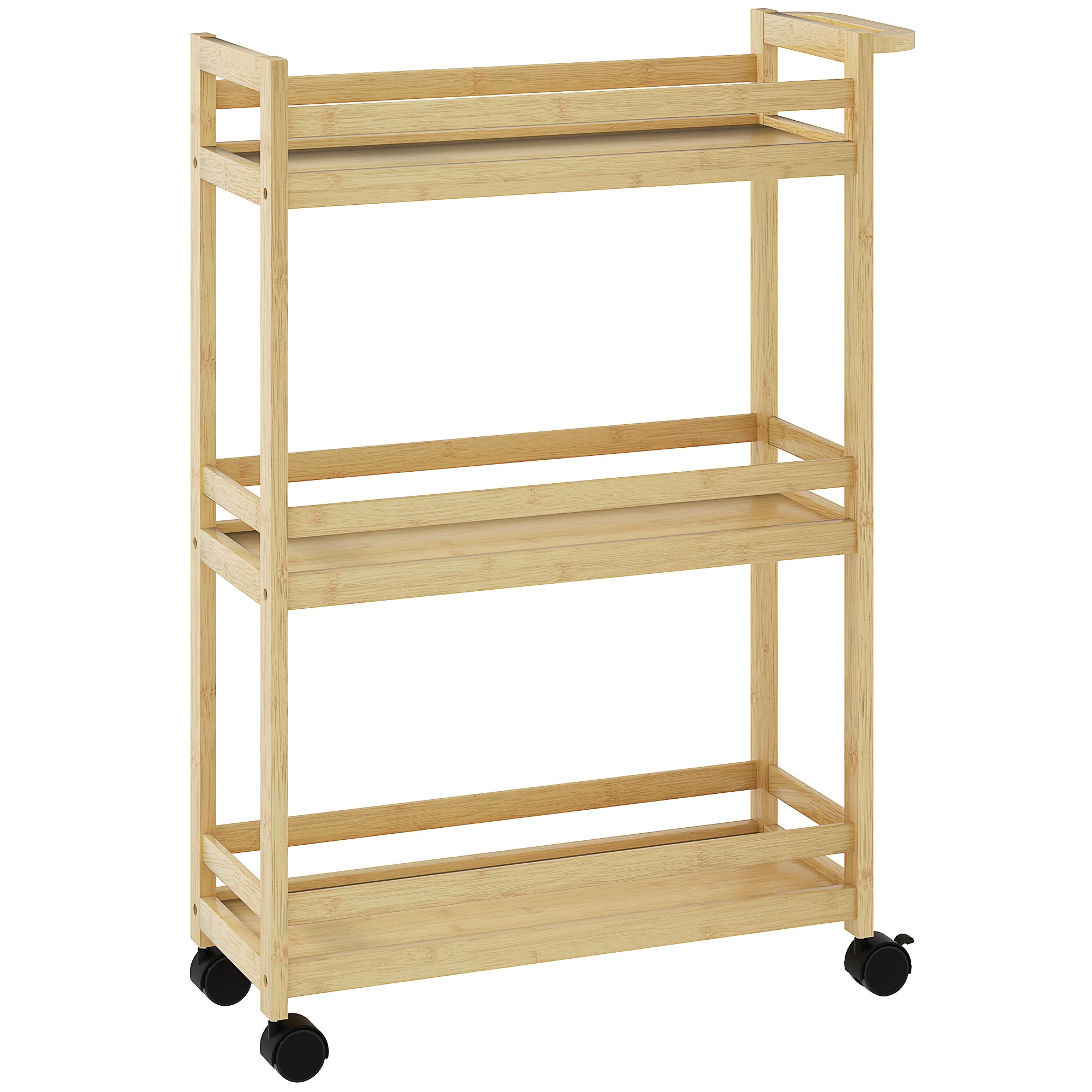 3-Tier Bamboo Bathroom Shelf Storage Cart with Wheels for Living Room Kitchen 55x20x75 cm Natural