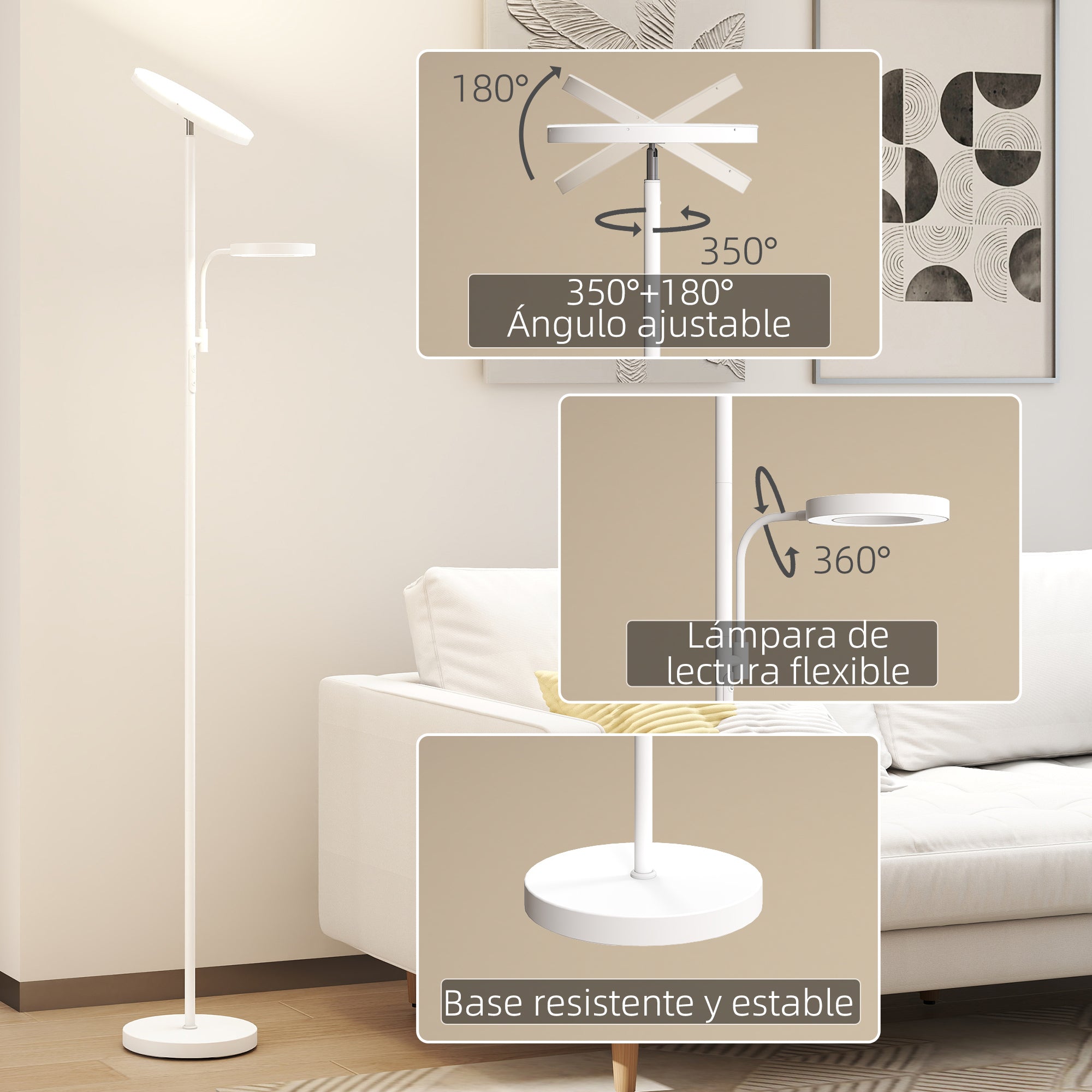 Dimmable LED Floor Lamp 42W Rotating Floor Lamp with Remote and Touch Control Adjustable Color Temperature and Brightness for Living Rooms Bedrooms Offices White