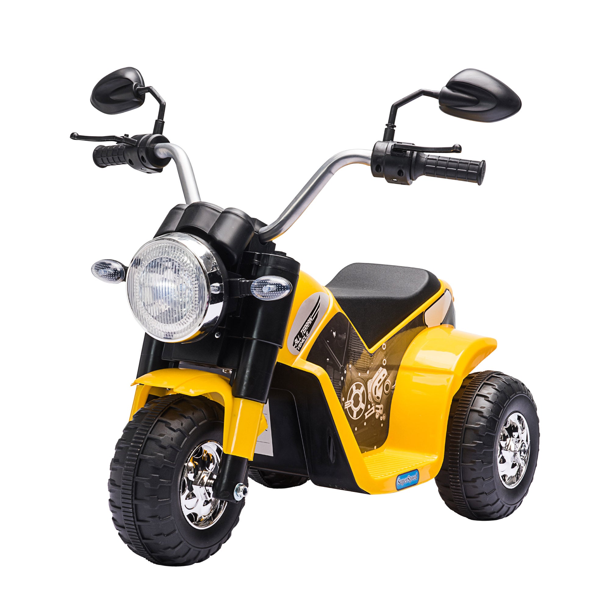 Children's Electric Motorcycle with 3 Wheels Electric Motorcycle for Kids 18-36 Months Battery Tricycle 6V with Headlight Horn 72x57x56 cm Yellow