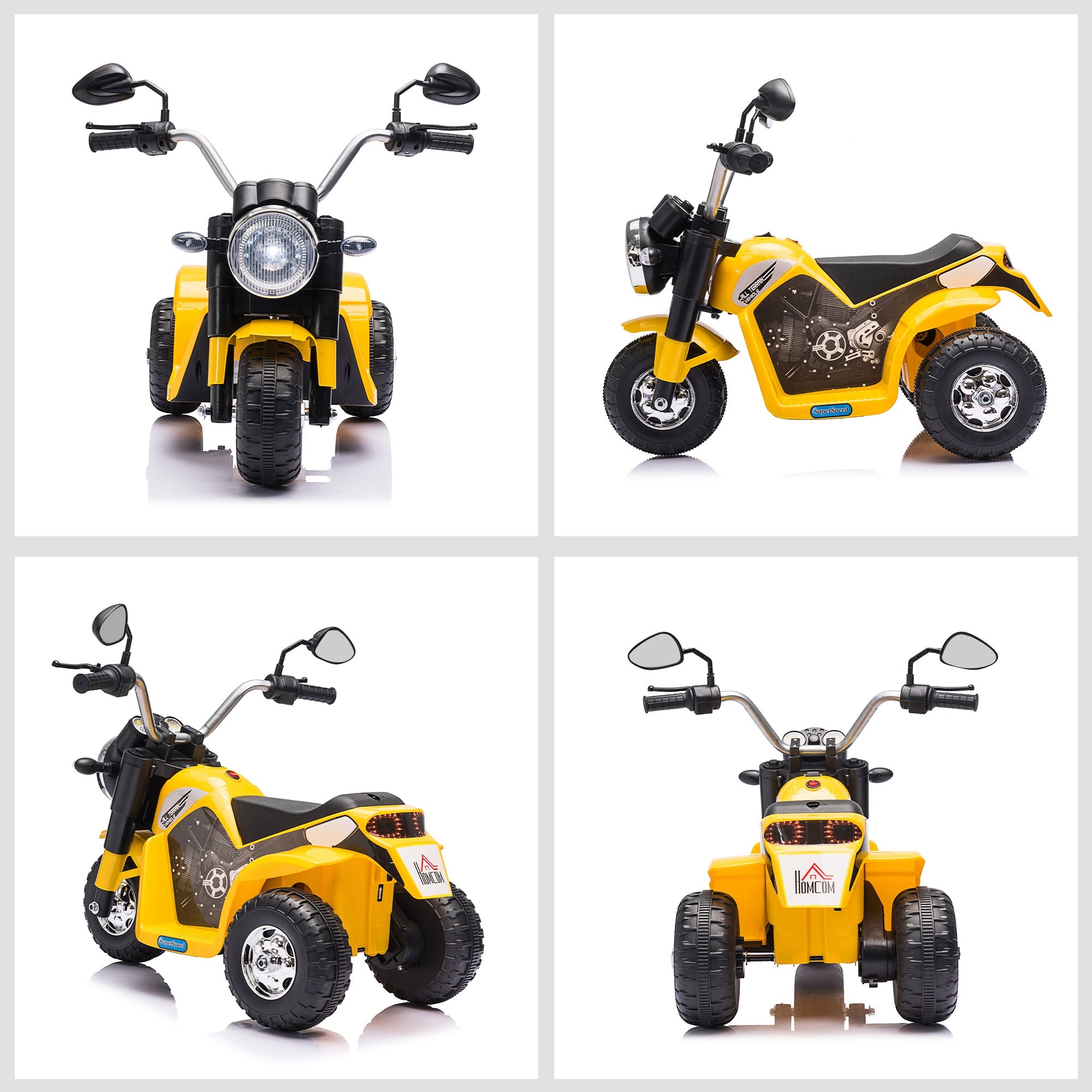 Children's Electric Motorcycle with 3 Wheels Electric Motorcycle for Kids 18-36 Months Battery Tricycle 6V with Headlight Horn 72x57x56 cm Yellow