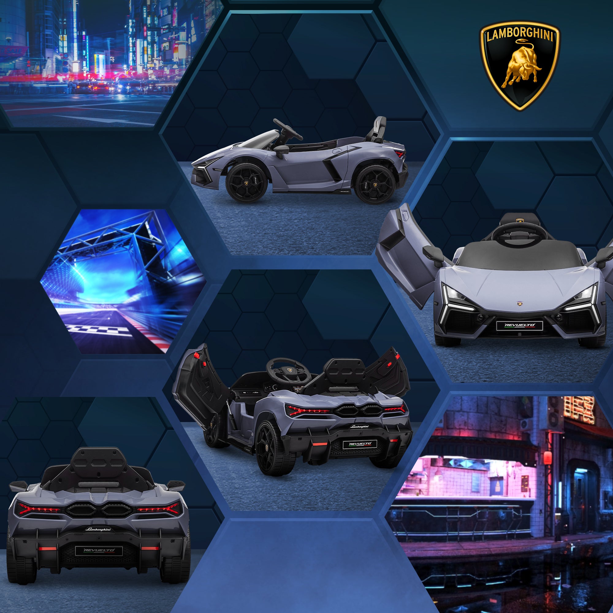 Children's Electric Car 12V Kids Car with 2.4G Remote Control, Electric Vehicle with LED Light, USB/MP3 Connection, Gullwing Doors, Sprung Wheels, 1.86-3.11 mph, for Children 3-5 Years, Gray