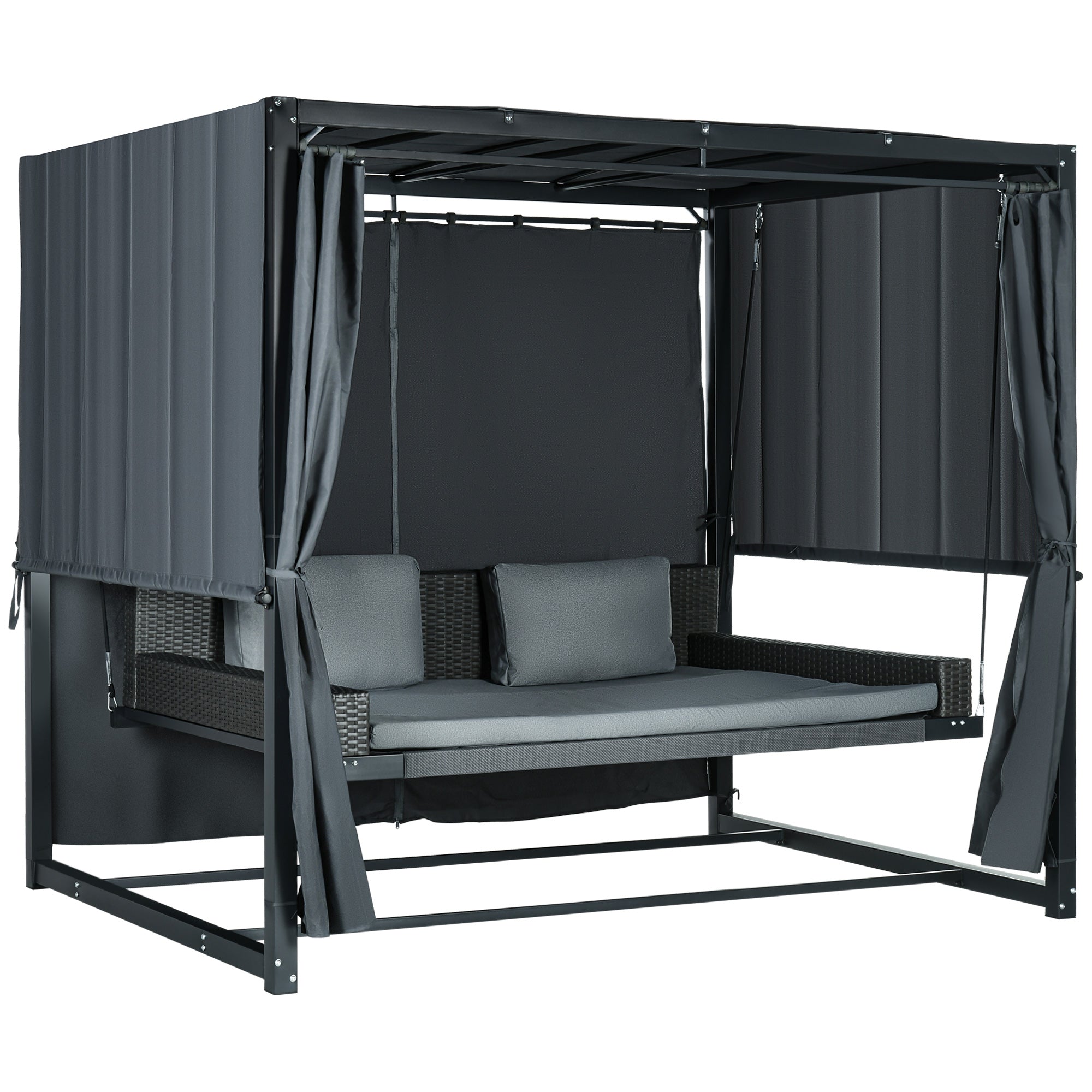 Hollywood Swing with Pergola, Garden Swing incl. Cushions, Weather-Resistant Daybed, for Garden, Balcony, 235 x 180 x 210 cm, Dark Gray