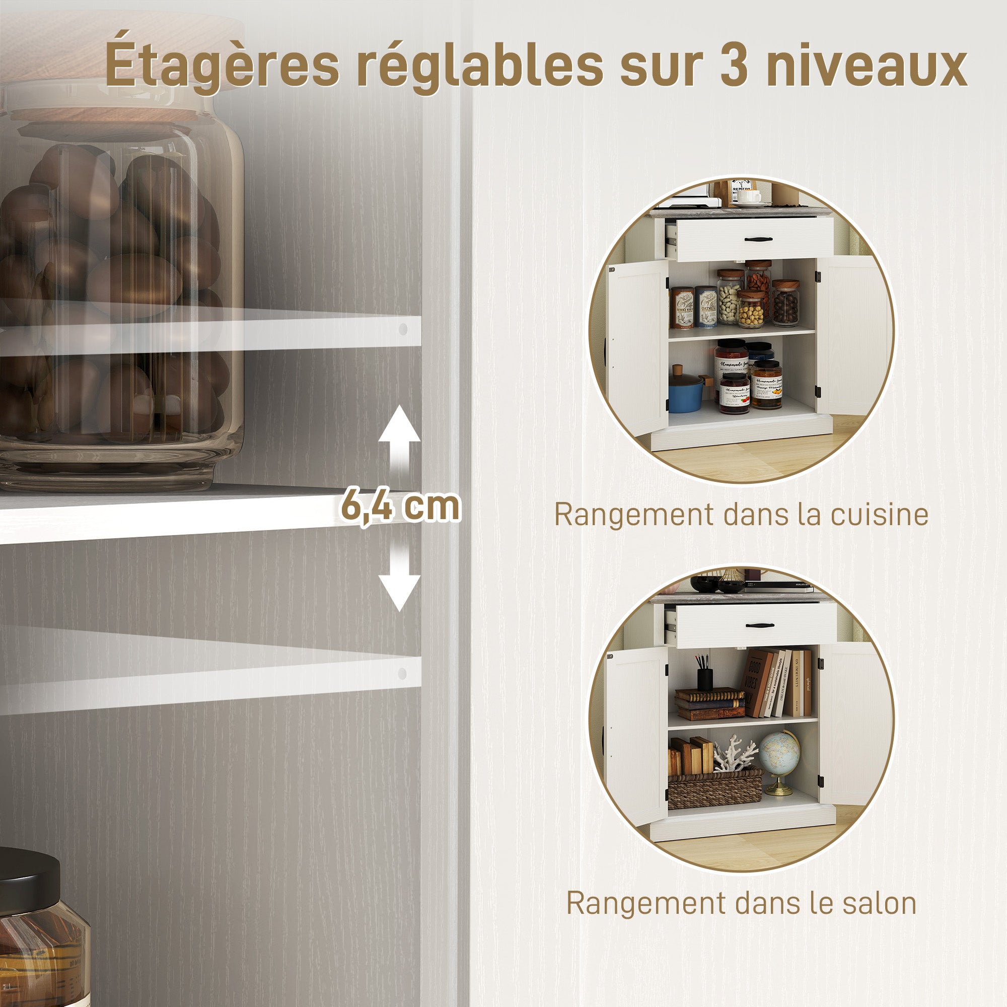 Modern Style Living Room Buffet Storage Cabinet with 2 Doors, Drawer, and Adjustable Shelf - Dining and Living Room Buffet, 75.2 x 40 x 91.5 cm, White