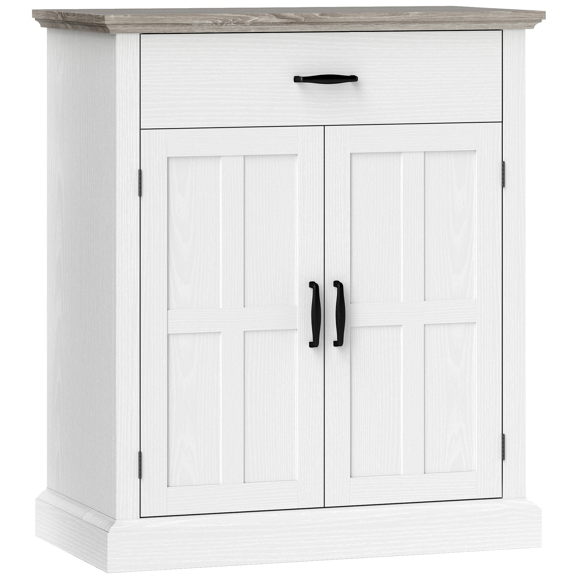 Modern Style Living Room Buffet Storage Cabinet with 2 Doors, Drawer, and Adjustable Shelf - Dining and Living Room Buffet, 75.2 x 40 x 91.5 cm, White