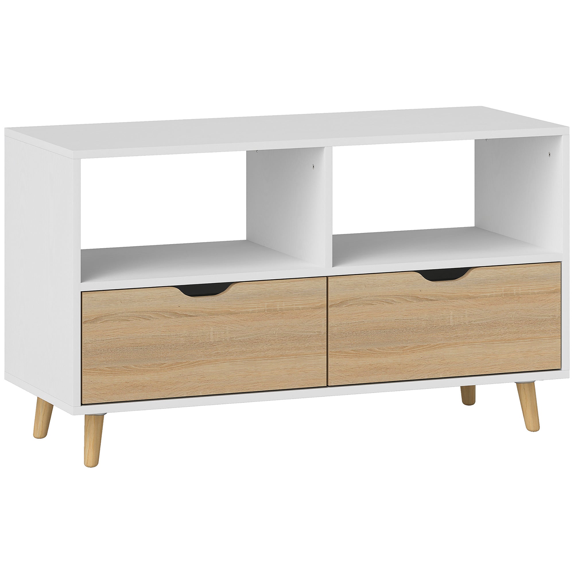 TV Cabinet Lowboard with 2 Shelves, Drawer, 99 cm long TV Stand for Television, TV Unit for Living Room, White, 99 x 39 x 58.3 cm