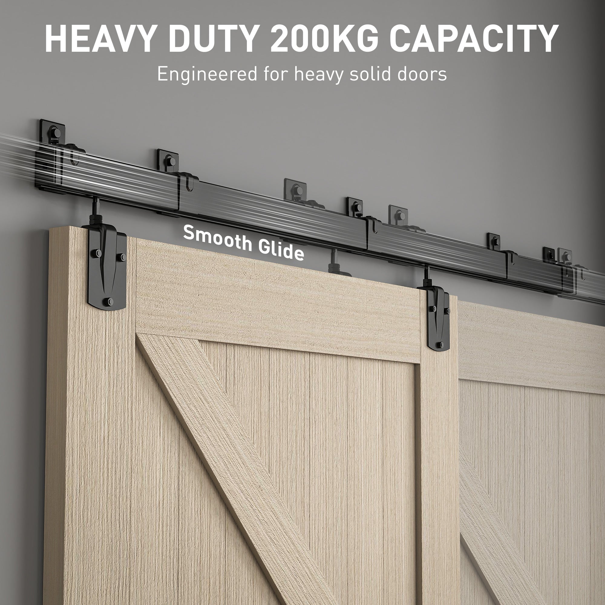 72 in Sliding Door Hardware Kit, Carbon Steel Track with UV Protection for Single Doors, Black
