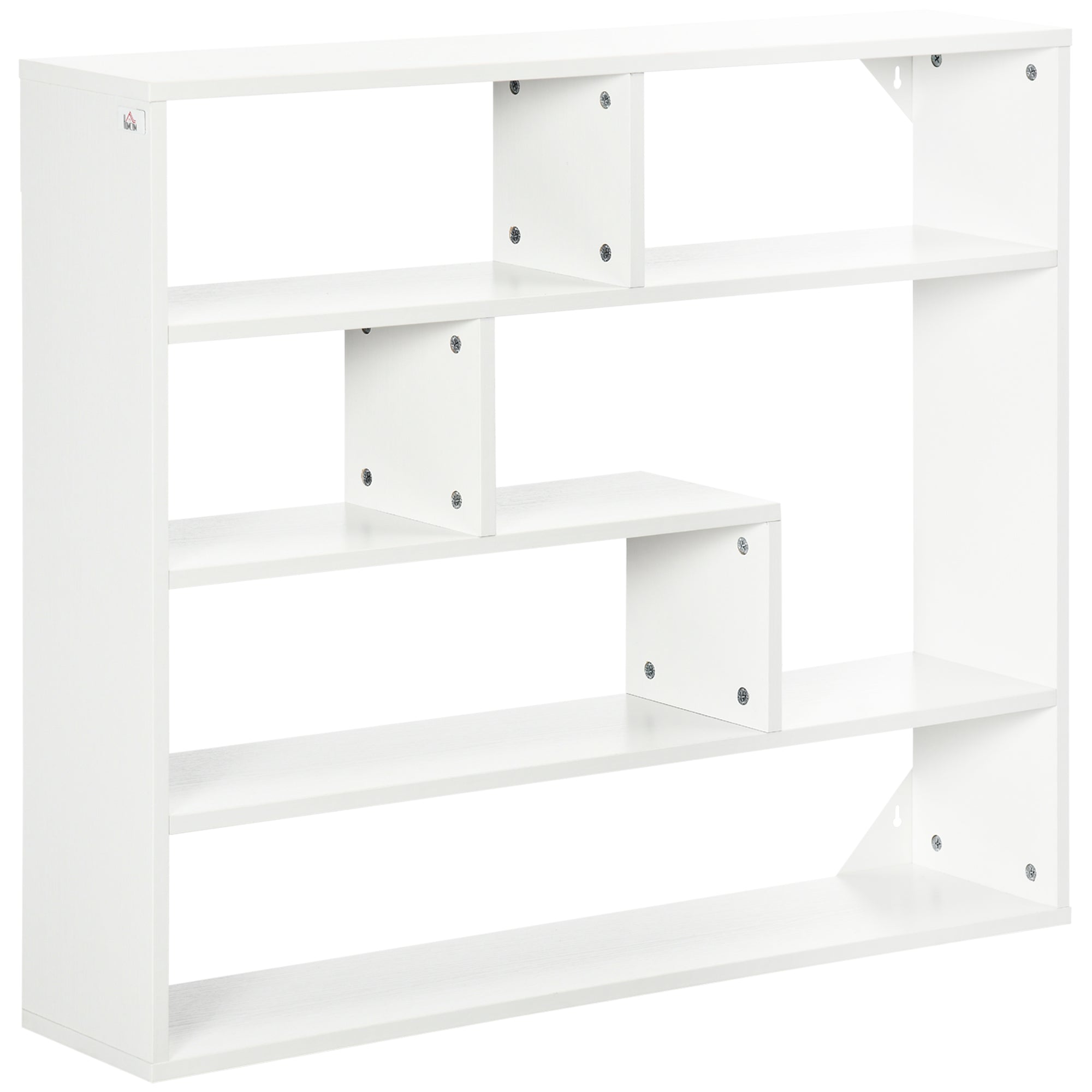 4-Tier Wall Shelf Floating Shelf with 7 Open Compartments for Living Room Bedroom Office Modern Style 94x19.5x80 cm White