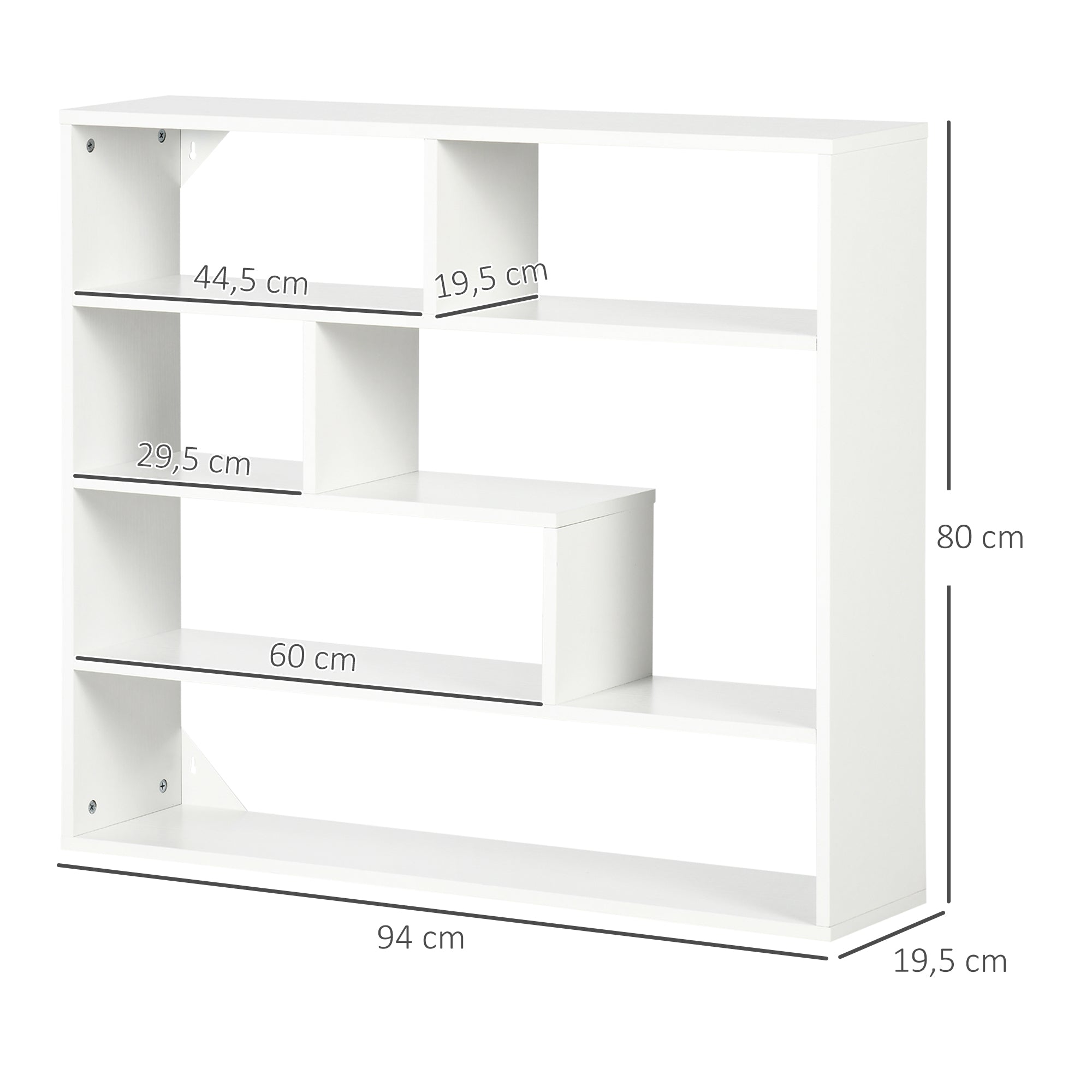 4-Tier Wall Shelf Floating Shelf with 7 Open Compartments for Living Room Bedroom Office Modern Style 94x19.5x80 cm White