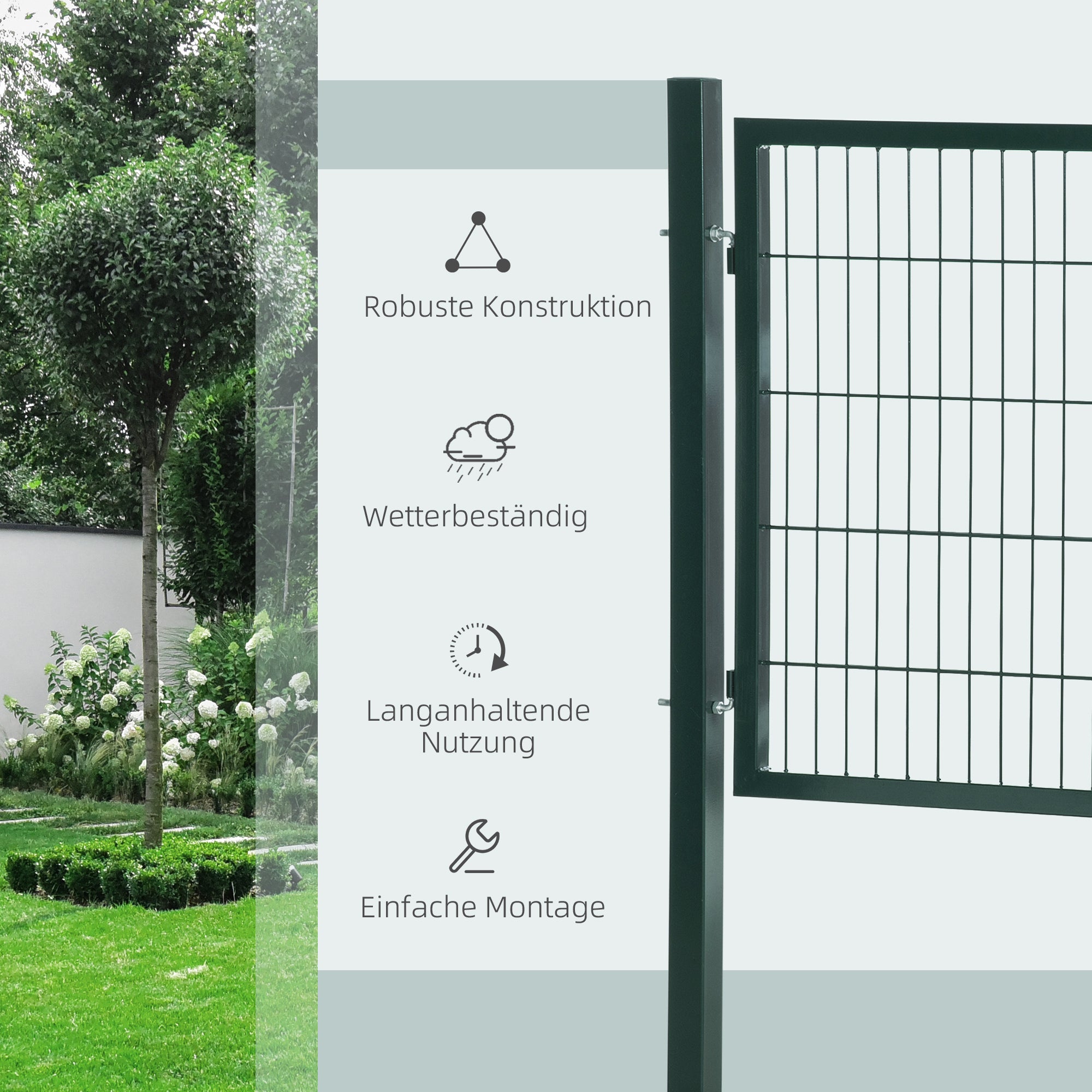 Garden Gate Steel Fence Gate Yard Door with Handle Lock and Keys 97 x 150 cm Green