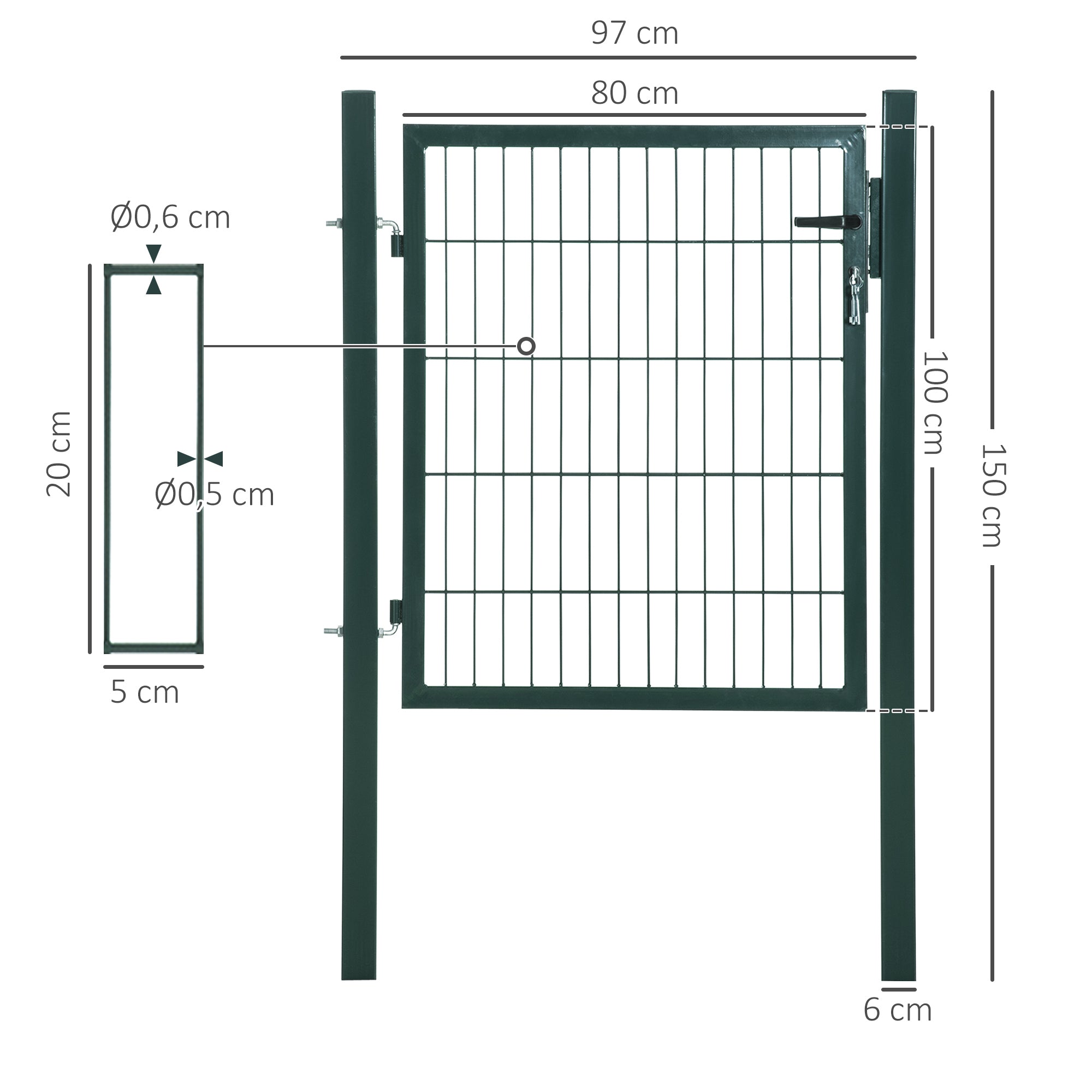 Garden Gate Steel Fence Gate Yard Door with Handle Lock and Keys 97 x 150 cm Green