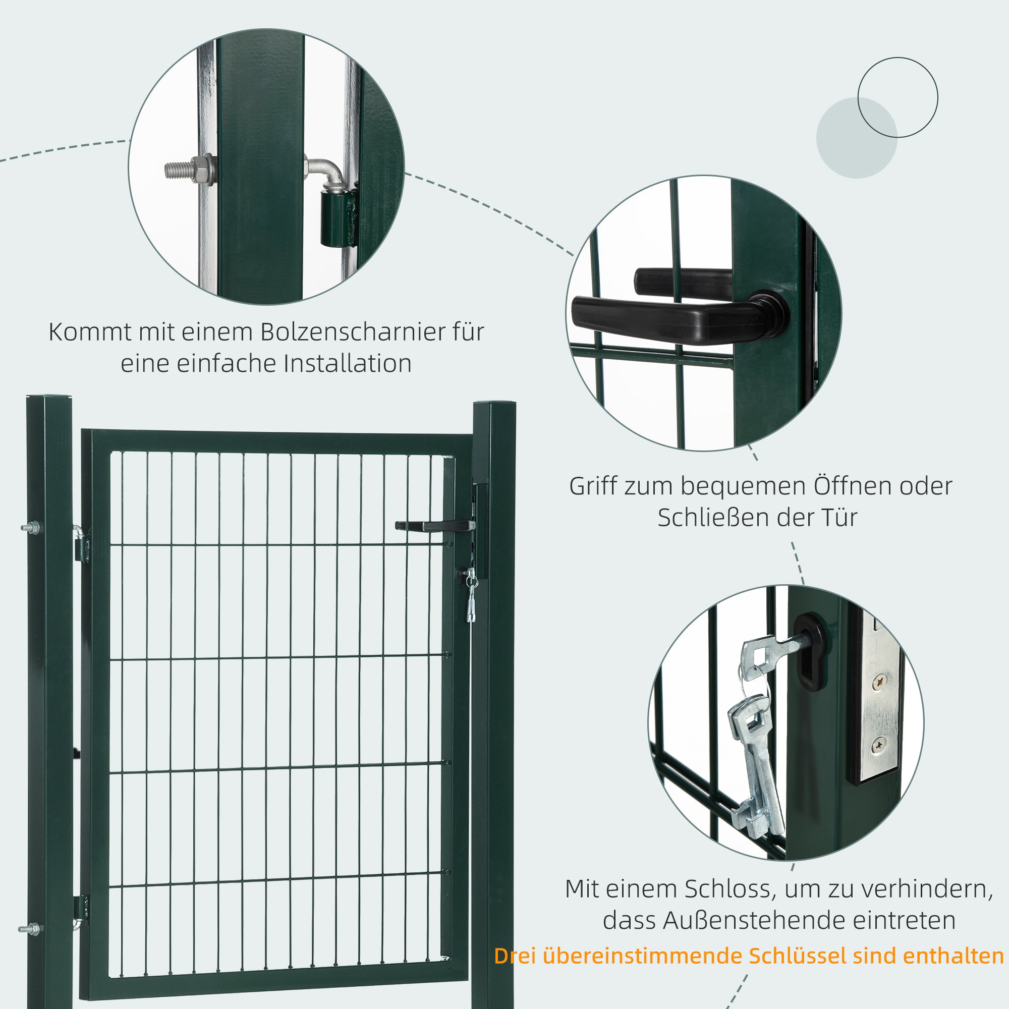 Garden Gate Steel Fence Gate Yard Door with Handle Lock and Keys 97 x 150 cm Green