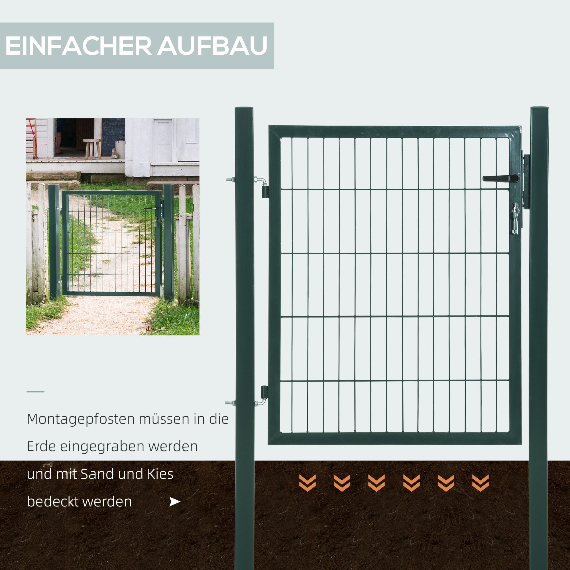 Garden Gate Steel Fence Gate Yard Door with Handle Lock and Keys 97 x 150 cm Green