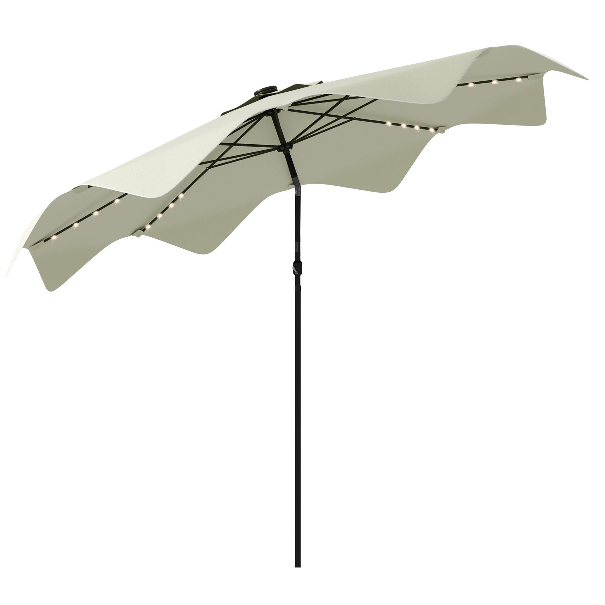 Garden Umbrella Ø292x248 cm Manual Terrace Parasol with 32 Solar LED Lights 8 Rods Adjustable Angle Waterproof and Ventilation Grids for Patio Balcony Cream
