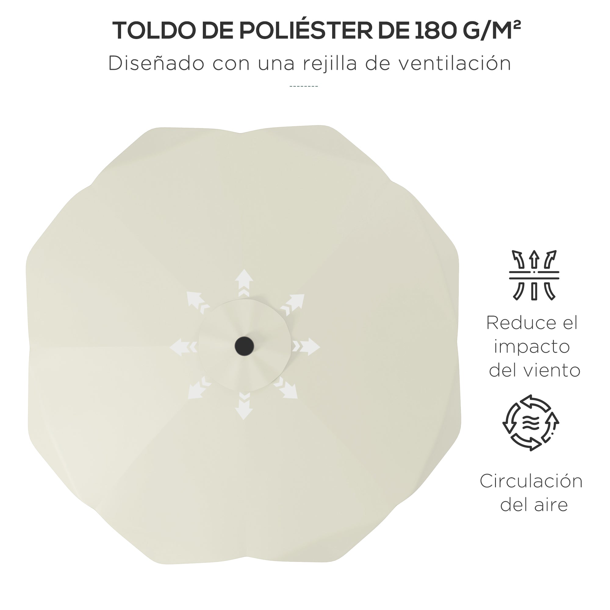 Garden Umbrella Ø292x248 cm Manual Terrace Parasol with 32 Solar LED Lights 8 Rods Adjustable Angle Waterproof and Ventilation Grids for Patio Balcony Cream