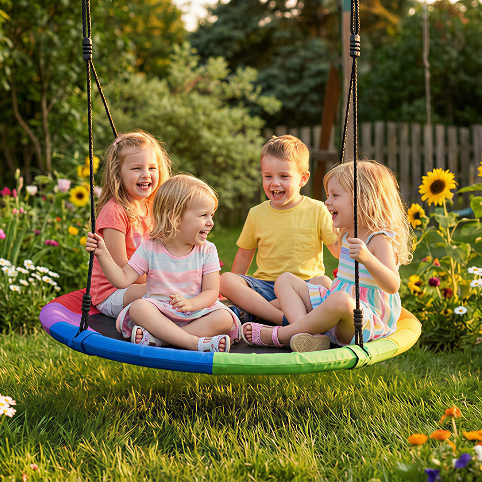 Adjustable 47" Nest Swing — 661 lb Capacity, Adjustable Ropes & Tree Straps, Disc Swing for Kids Ages 3–8, Indoor/Outdoor, Multicolored