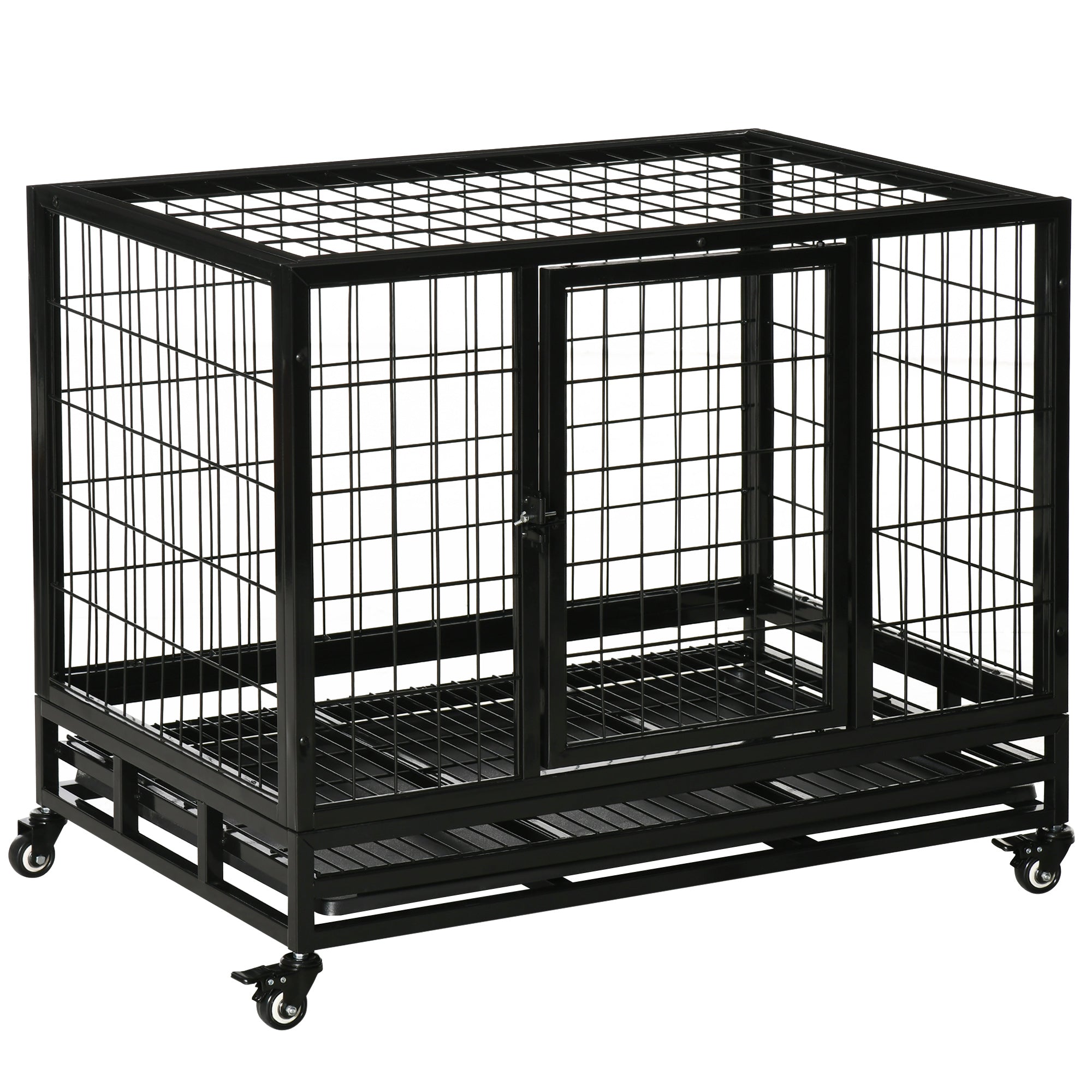 Metal Cage for Dogs with Wheels and Brakes Removable Tray and Door with Latch for Golden Retriever Labrador 92x62x75 cm Black