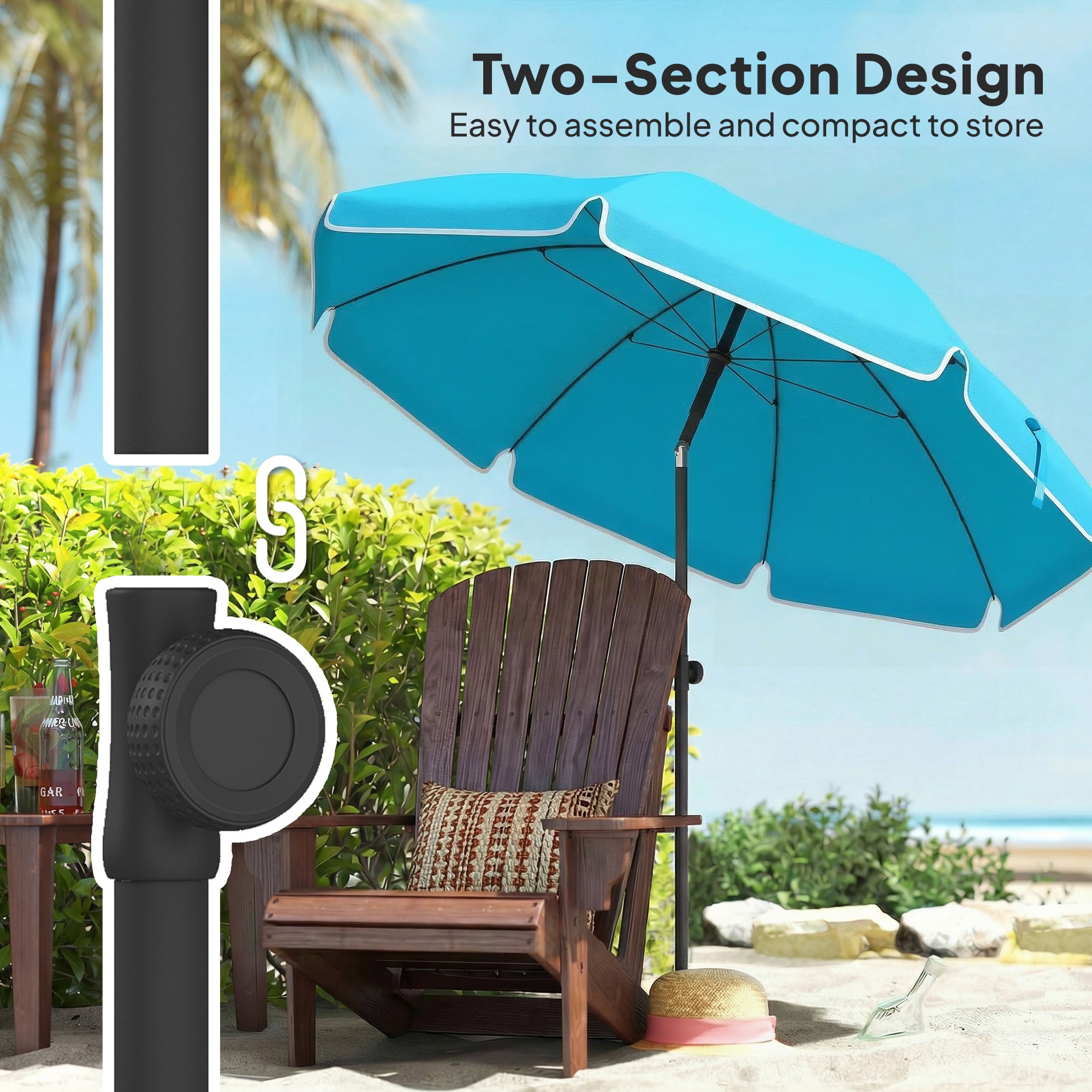 Beach Umbrella Ø150 cm (59 in) — Water-Resistant, Adjustable Tilt & Height, Sand Anchor, Foldable with Carry Bag — Blue