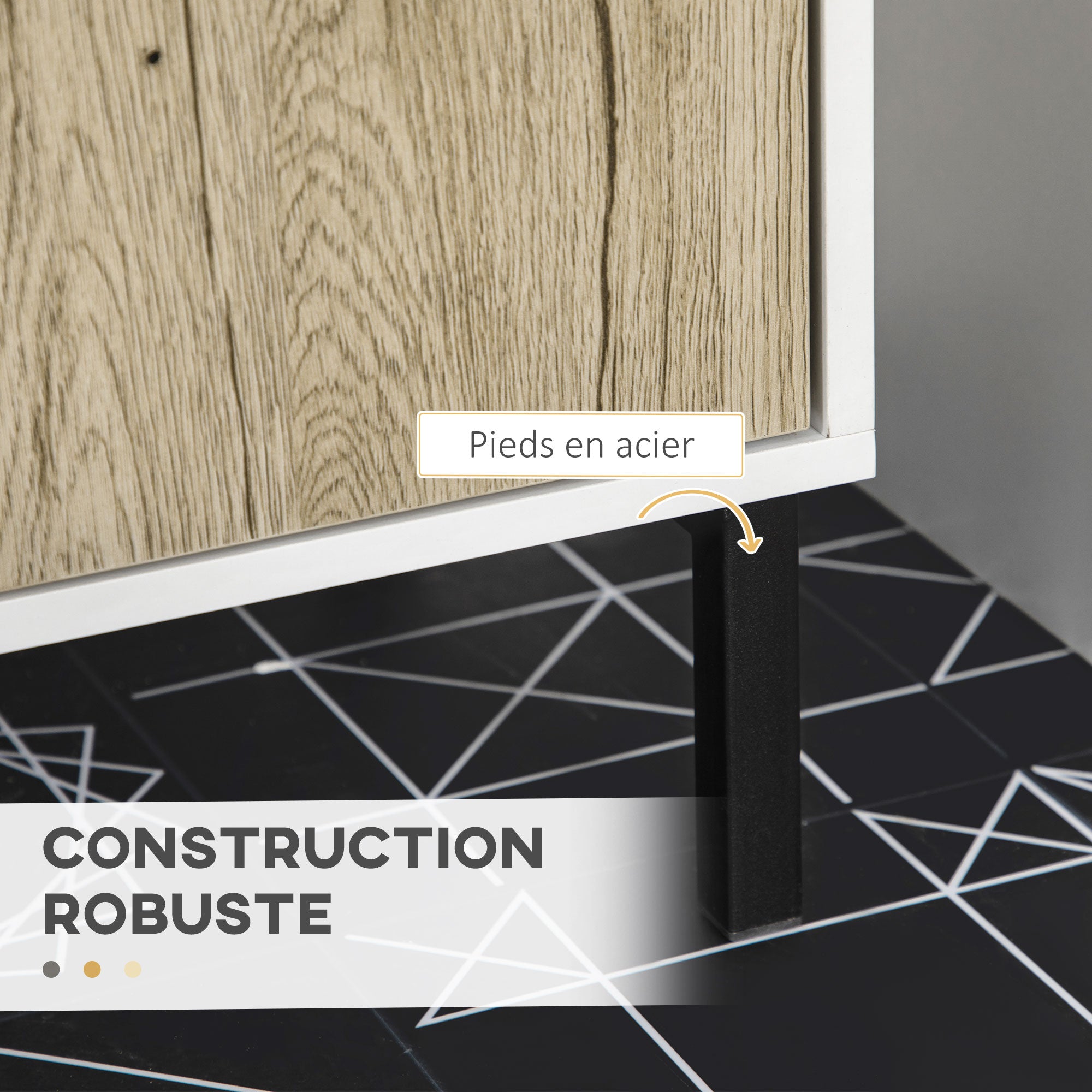 Under-Sink Cabinet Bathroom Storage Cabinet for Modern Basin Stand Metal Legs Double Door 60 x 30 x 60 cm - White and Wood Color