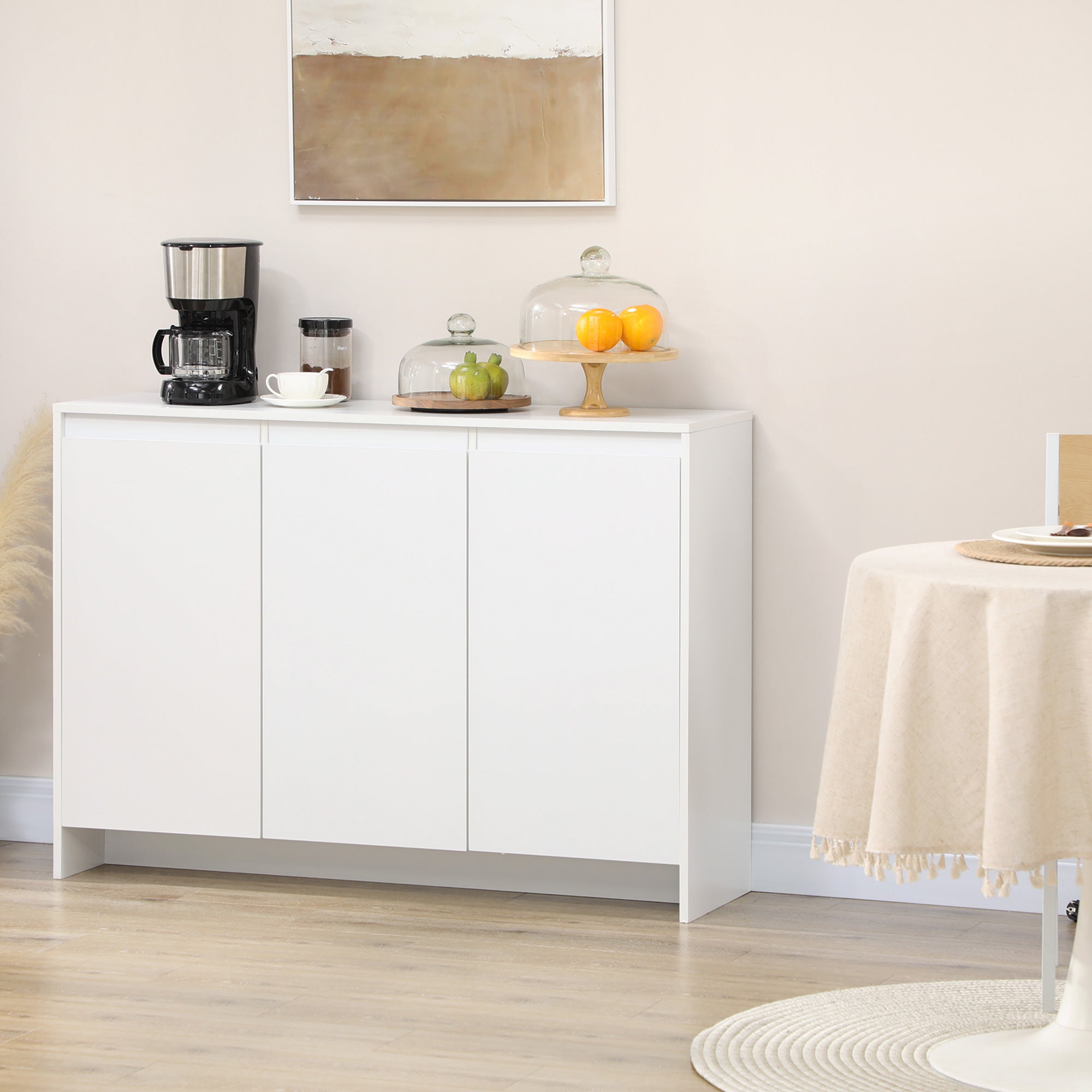 Modern Kitchen Sideboard Sideboard with 3 Doors Adjustable Shelves and Soft Close TV Stand 120x35x85 cm White