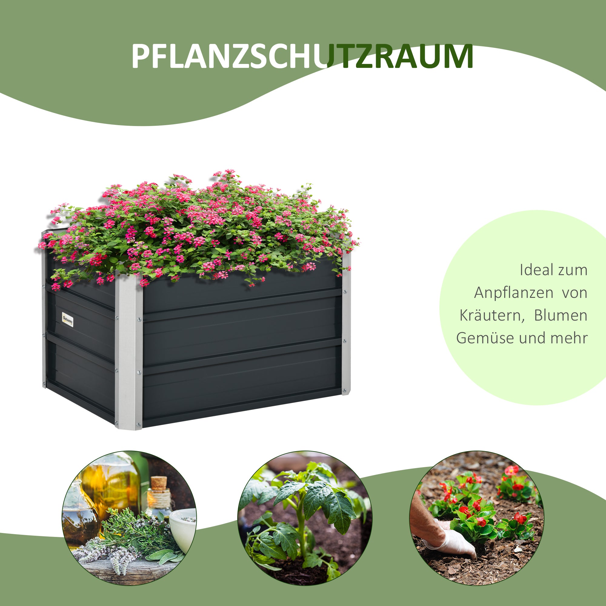 Raised Bed made of Steel Garden Planter Flower Box Flower Pot with Gloves Dark Grey 66 x 47 x 40 cm