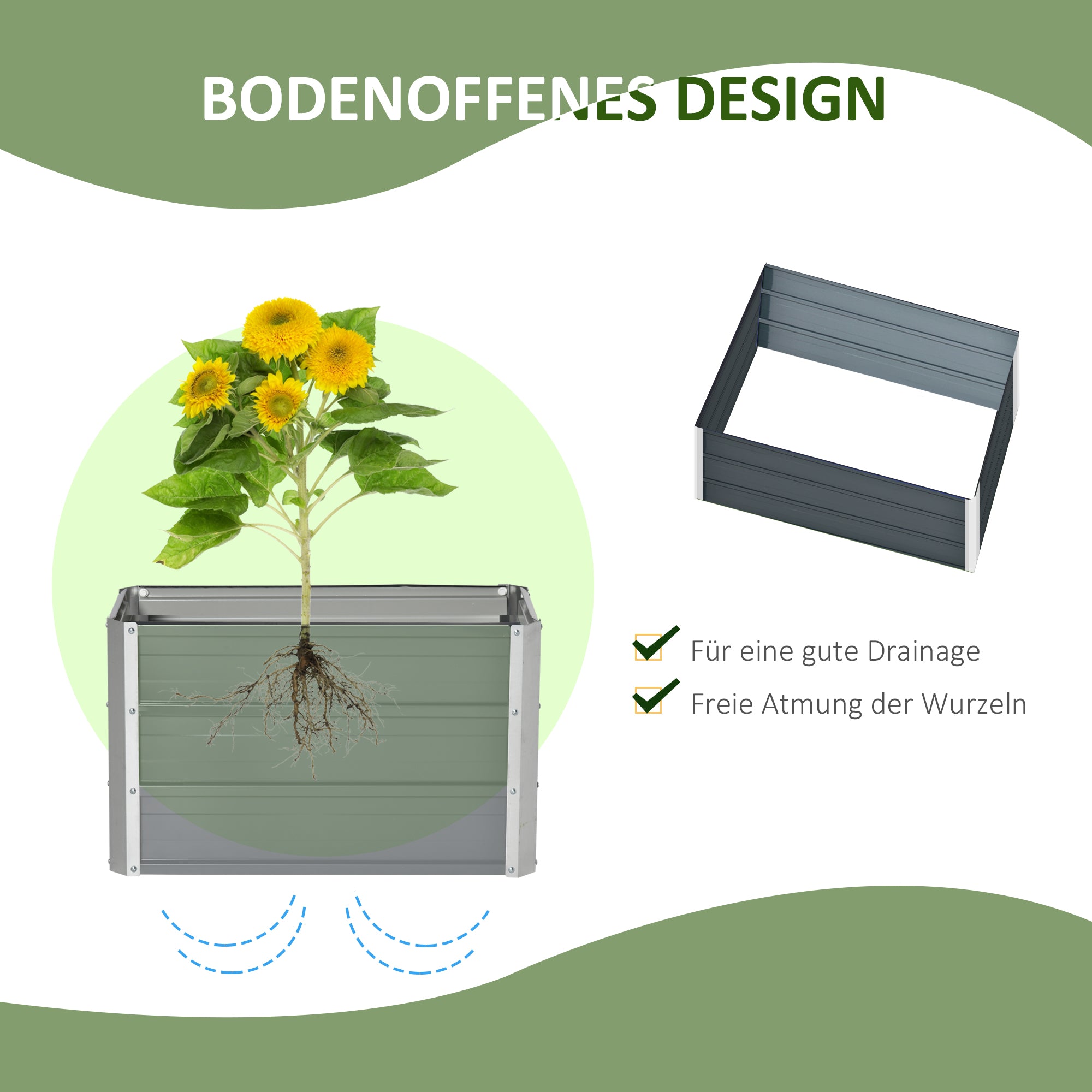 Raised Bed made of Steel Garden Planter Flower Box Flower Pot with Gloves Dark Grey 66 x 47 x 40 cm