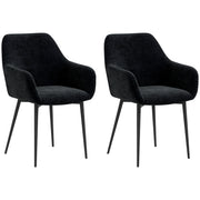 Set of 2 Upholstered Nordic Style Dining Chairs, Fabric Kitchen Chairs, Armchair with Steel Legs for Living Room, 54x57x80 cm, Black