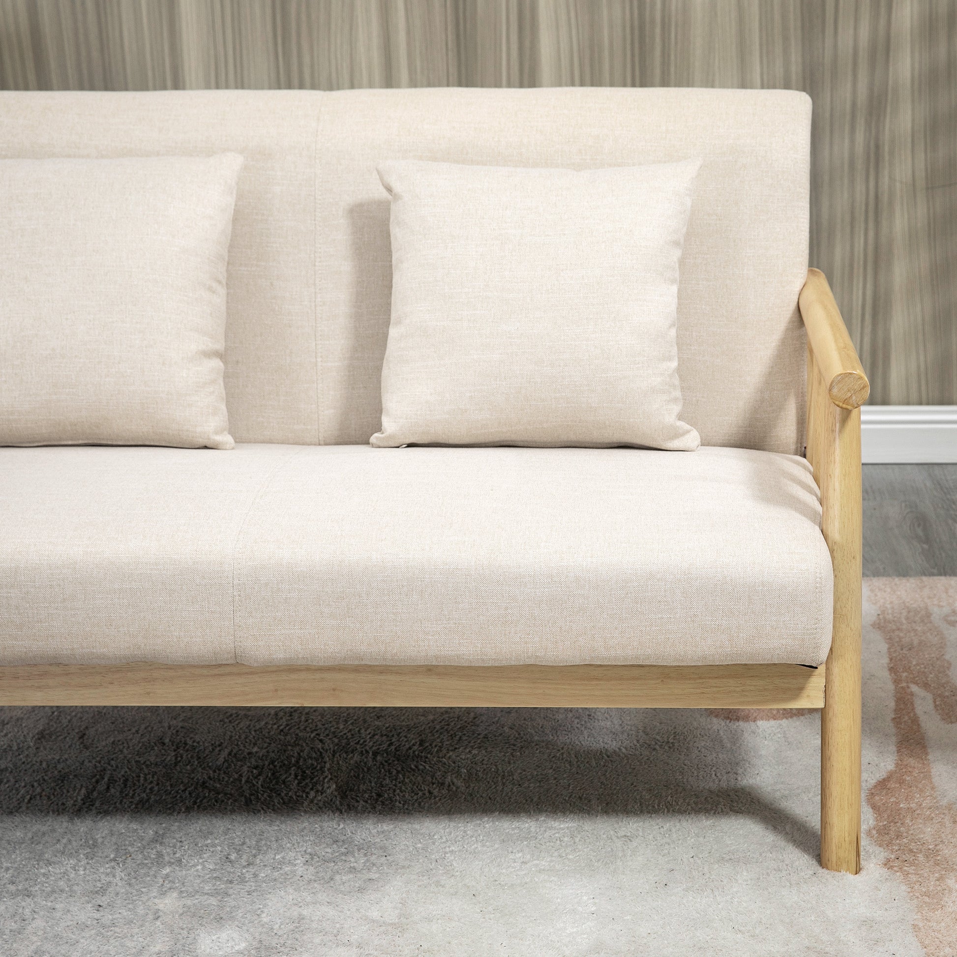 2 Seater Sofa, Couch with 2 Lumbar Pillows, Upholstered Sofa with Wooden Frame, Linen-Look, Modern Double Sofa for Small Spaces, Living Room, Bedroom, Beige
