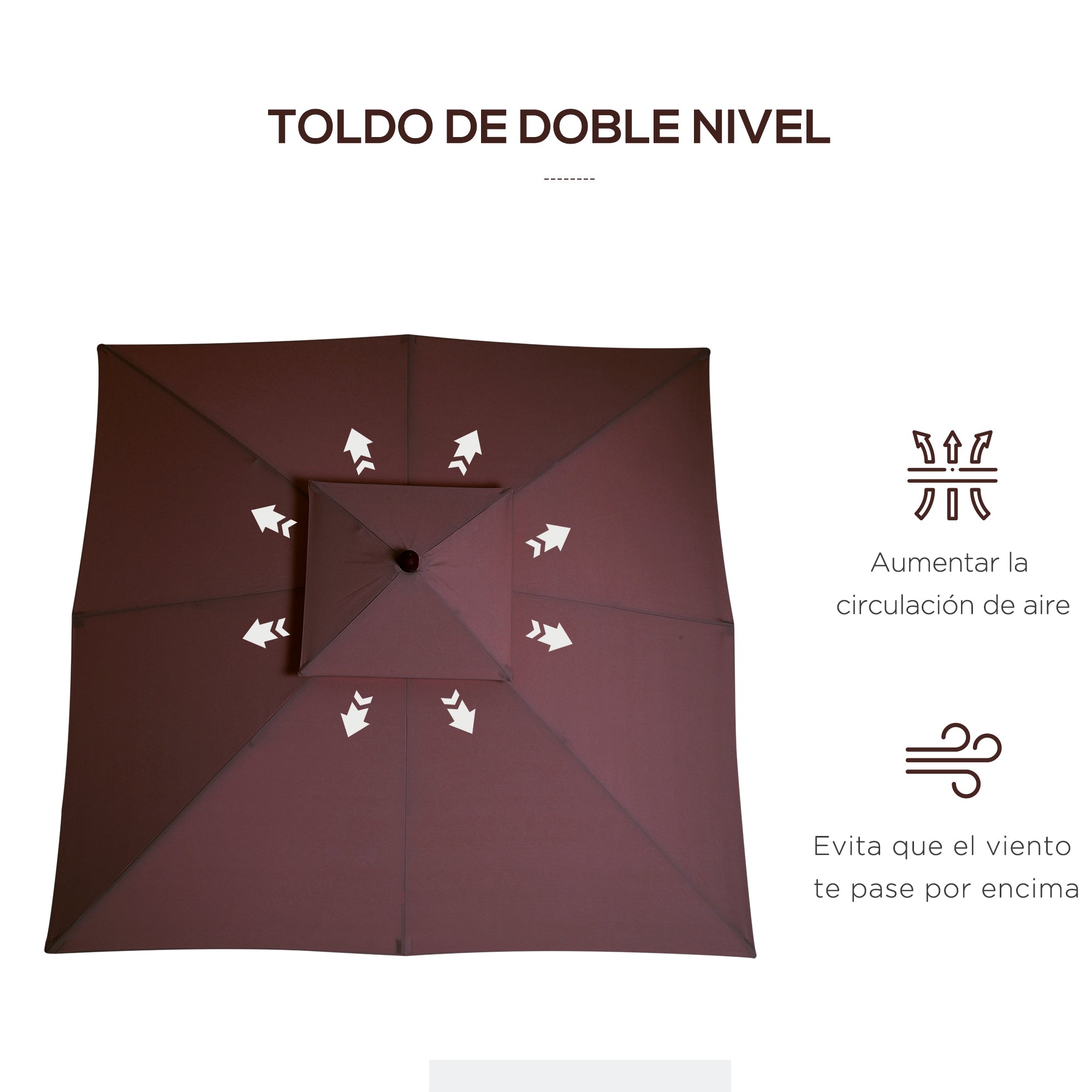 Garden Umbrella 3x3x3 m Bamboo Garden Parasol with Double Roof Pulley System Waterproof for Terrace Balcony Outdoor Brown