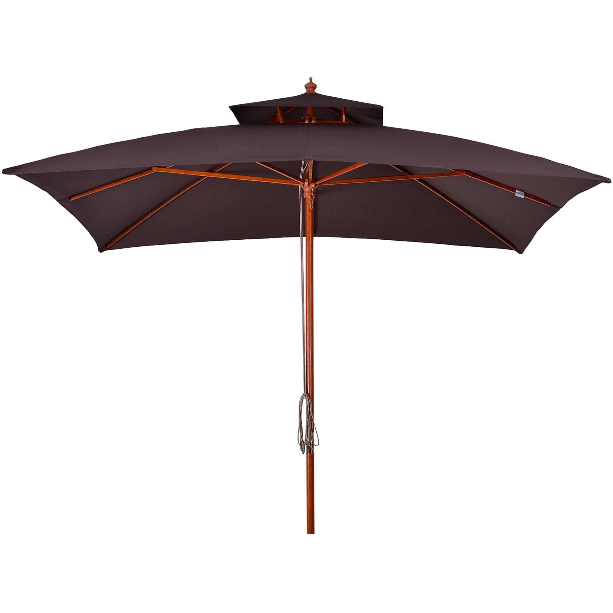 Garden Umbrella 3x3x3 m Bamboo Garden Parasol with Double Roof Pulley System Waterproof for Terrace Balcony Outdoor Brown