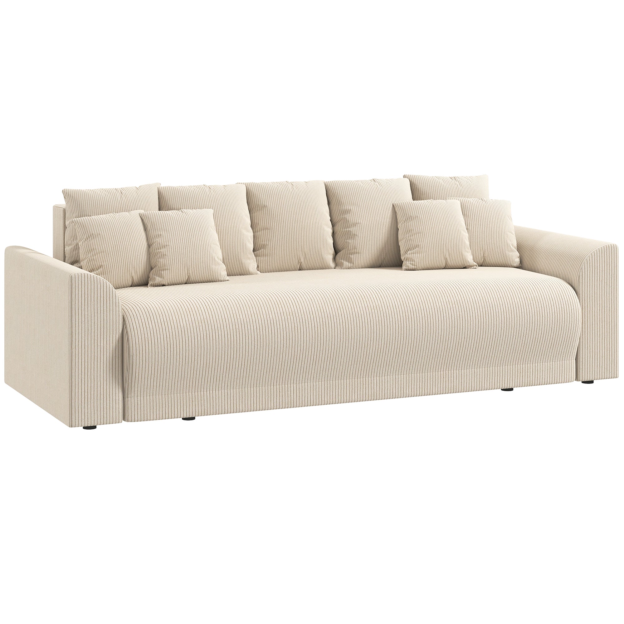 3-Seater Sofa Bed with Storage, Wide Deep Seat & 9 Cushions, Corduroy - Beige (Converts to 74.8" x 59.1" Bed)