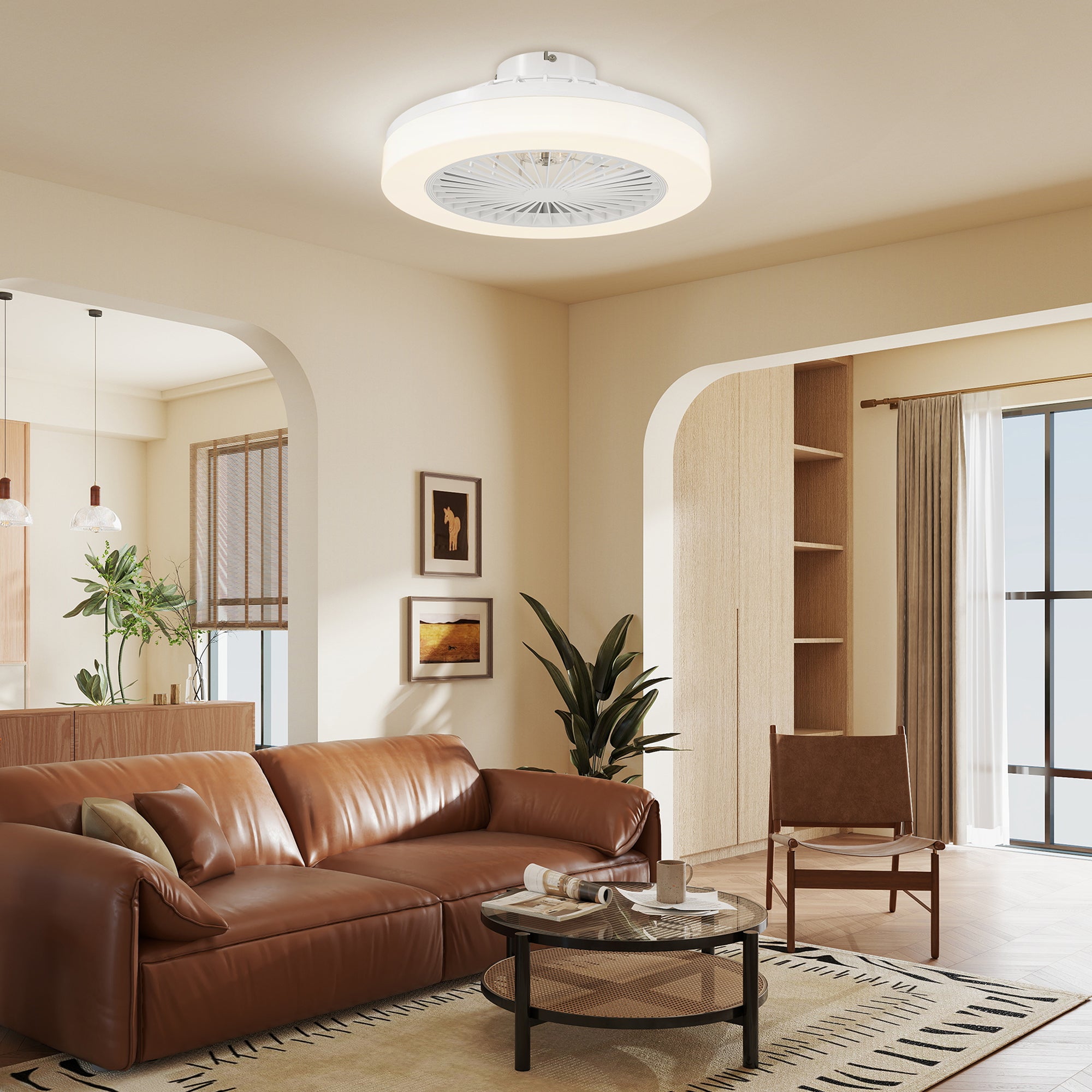 Ceiling Fan with Lighting and Remote Control, Ø46 cm, 40W Dimmable LED Ceiling Light with Fan, 6 speeds, timer, reversible DC motor, acrylic lampshade, White