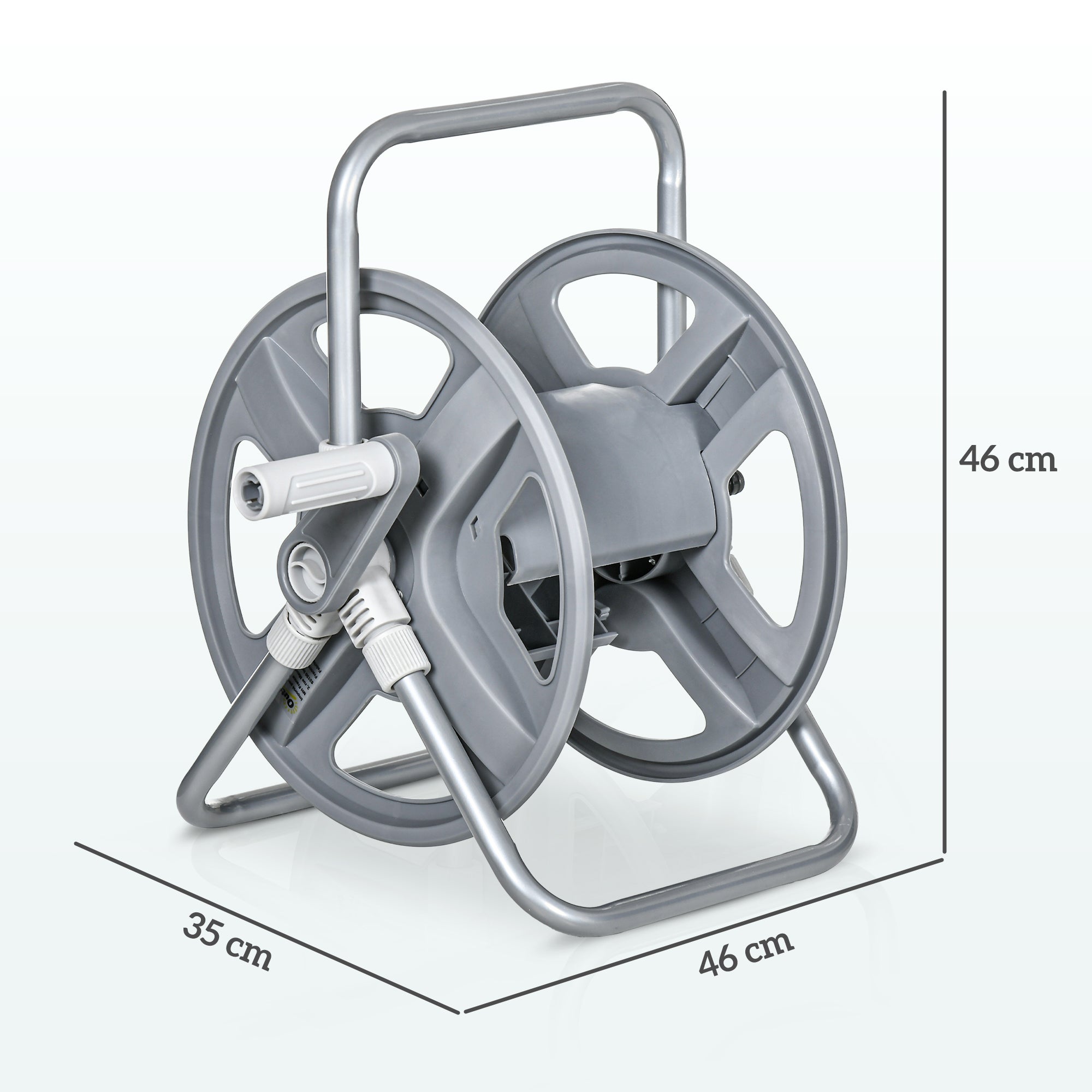 Hose Reel with Rewind Handle, Wall-Mounted or Freestanding Garden Hose Reel, 40m x 15mm Hose Storage Capacity